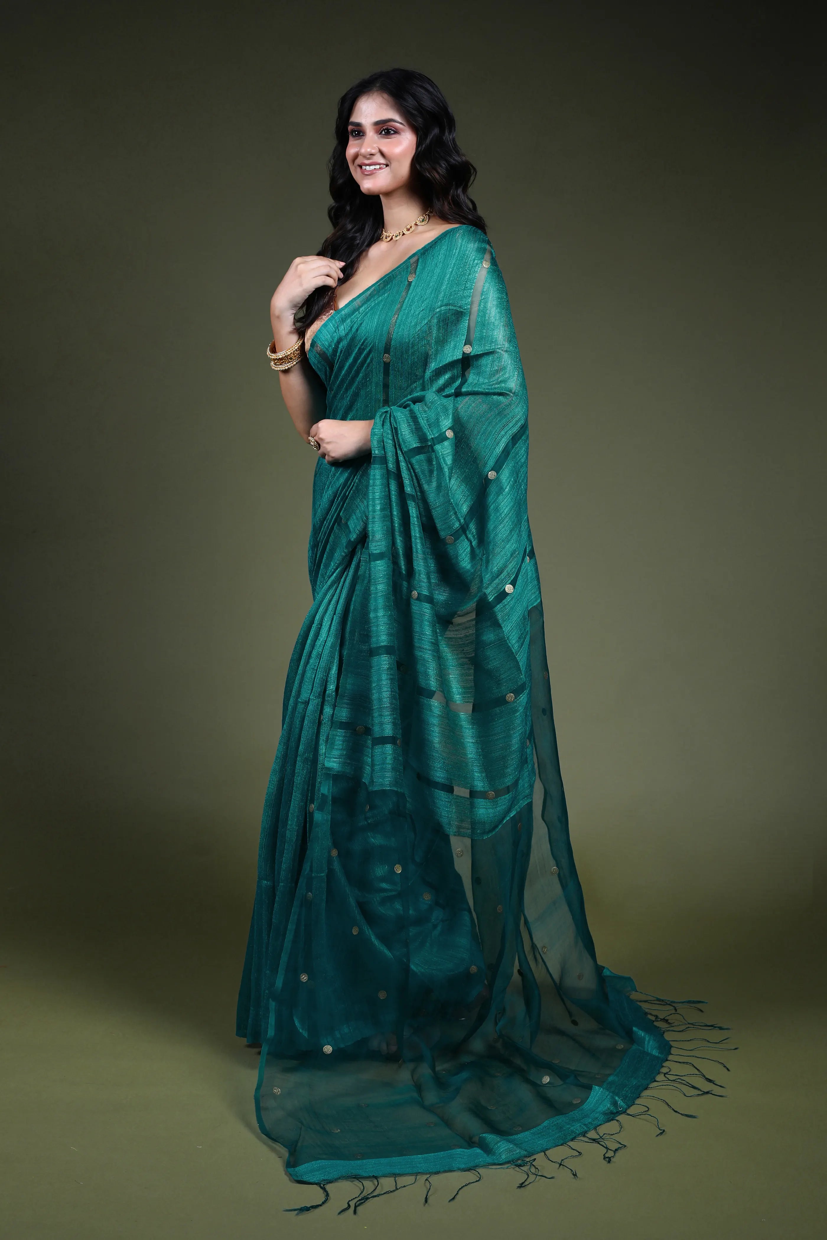Auqa Blue Muslin Matka Saree with Blouse Piece