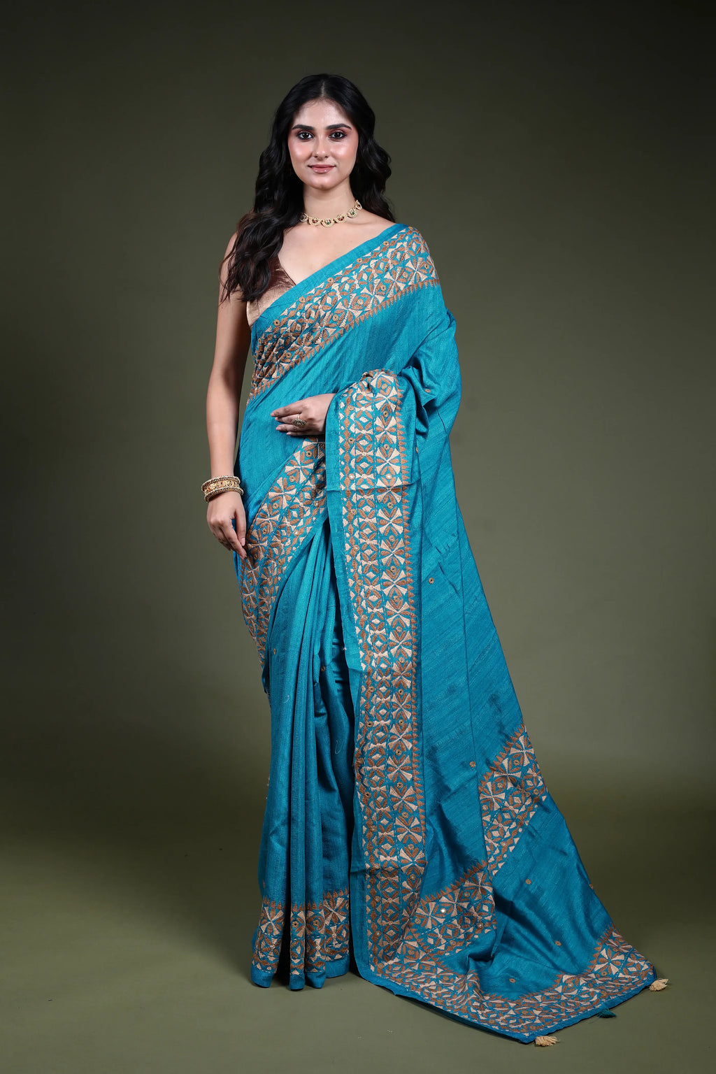 Firoza Blended Tussar Kathiyawadi Saree with Blouse Piece
