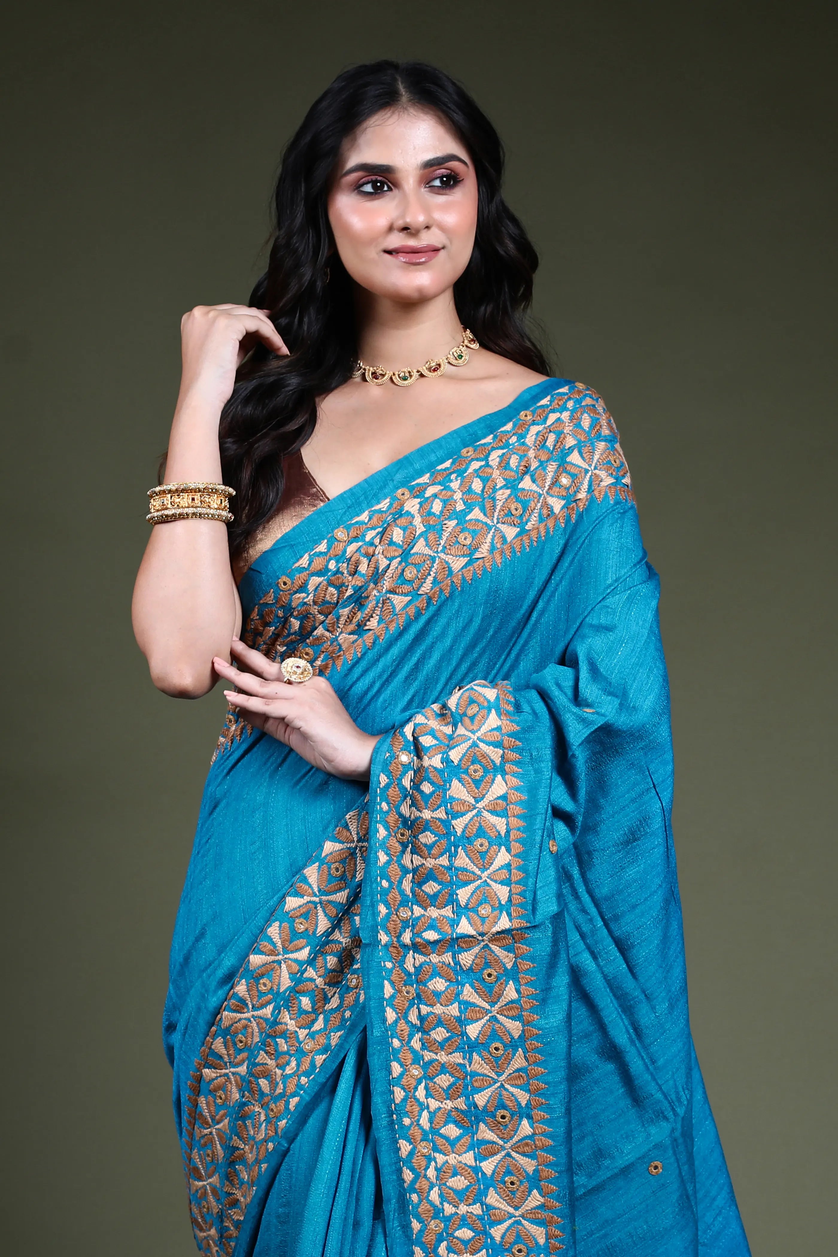 Firoza Blended Tussar Kathiyawadi Saree with Blouse Piece