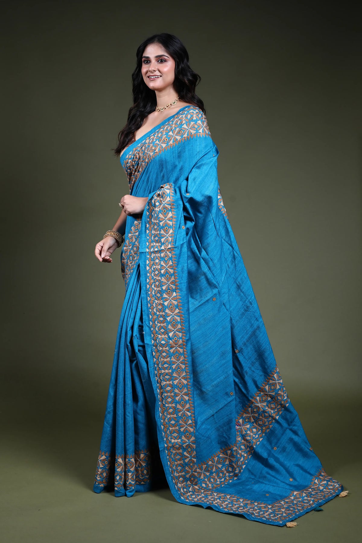Firoza Blended Tussar Kathiyawadi Saree with Blouse Piece