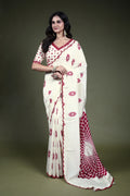 White Blended Tussar Saree Readymade Blouse