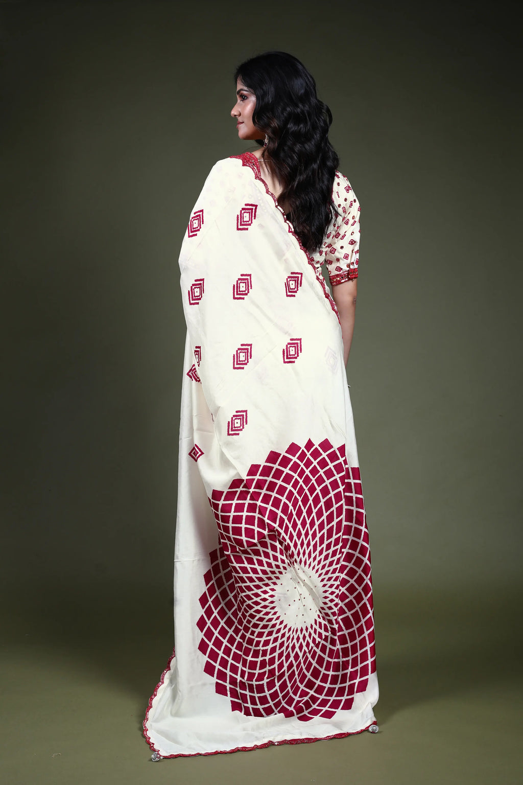 White Blended Tussar Saree Readymade Blouse