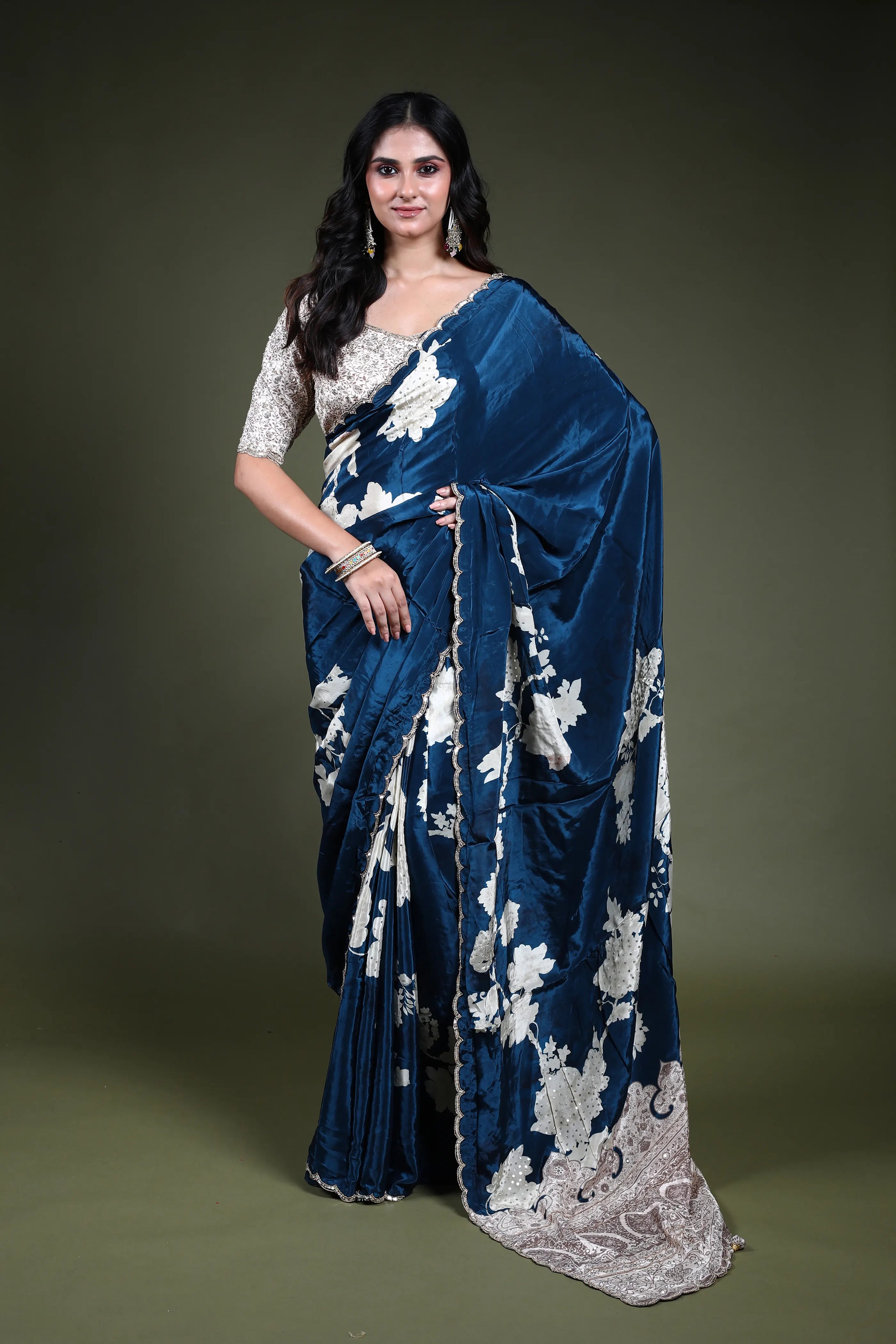 Blue Crepe Satin  Saree Readymade Blouse Piece