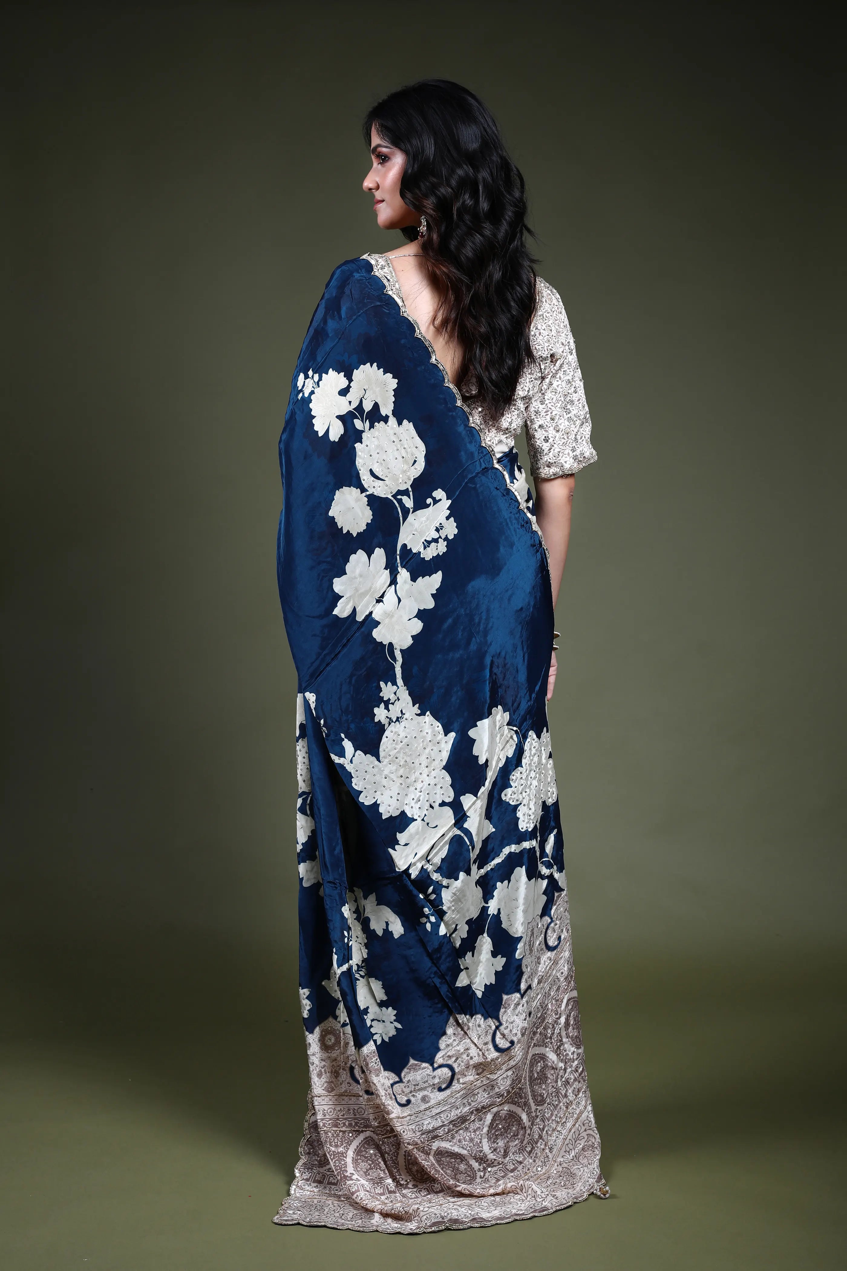 Blue Crepe Satin  Saree Readymade Blouse Piece