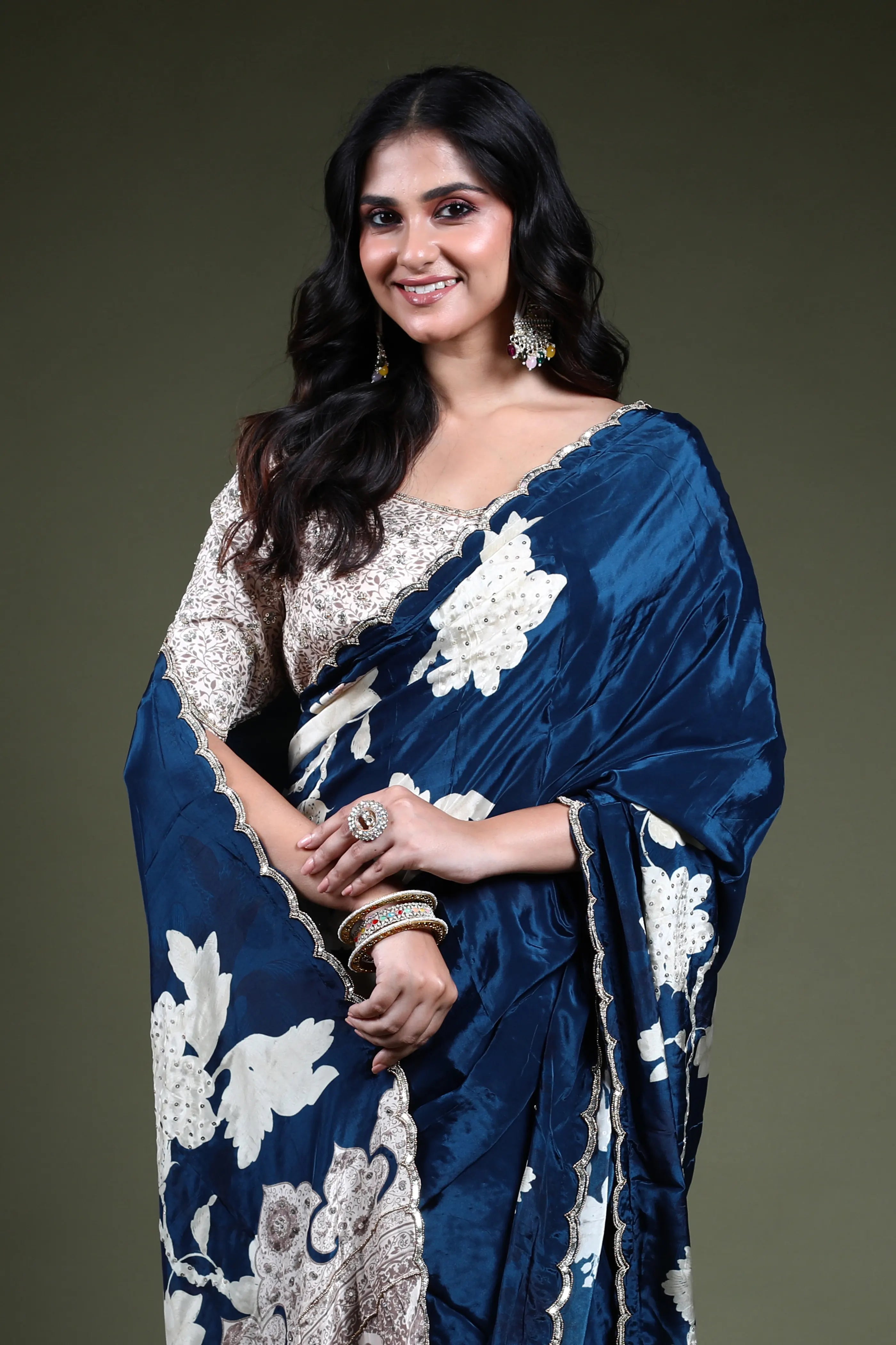 Blue Crepe Satin  Saree Readymade Blouse Piece