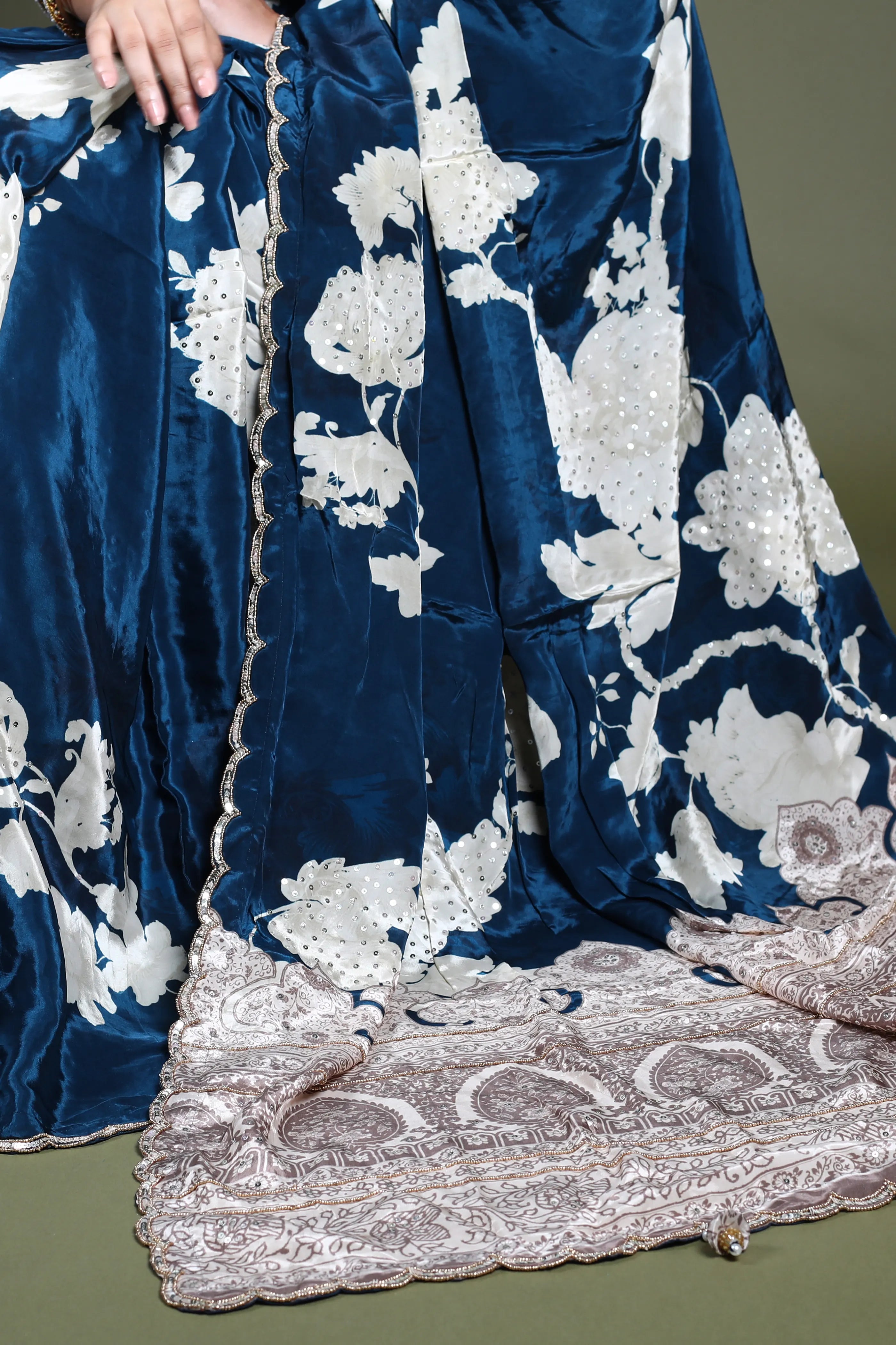 Blue Crepe Satin  Saree Readymade Blouse Piece