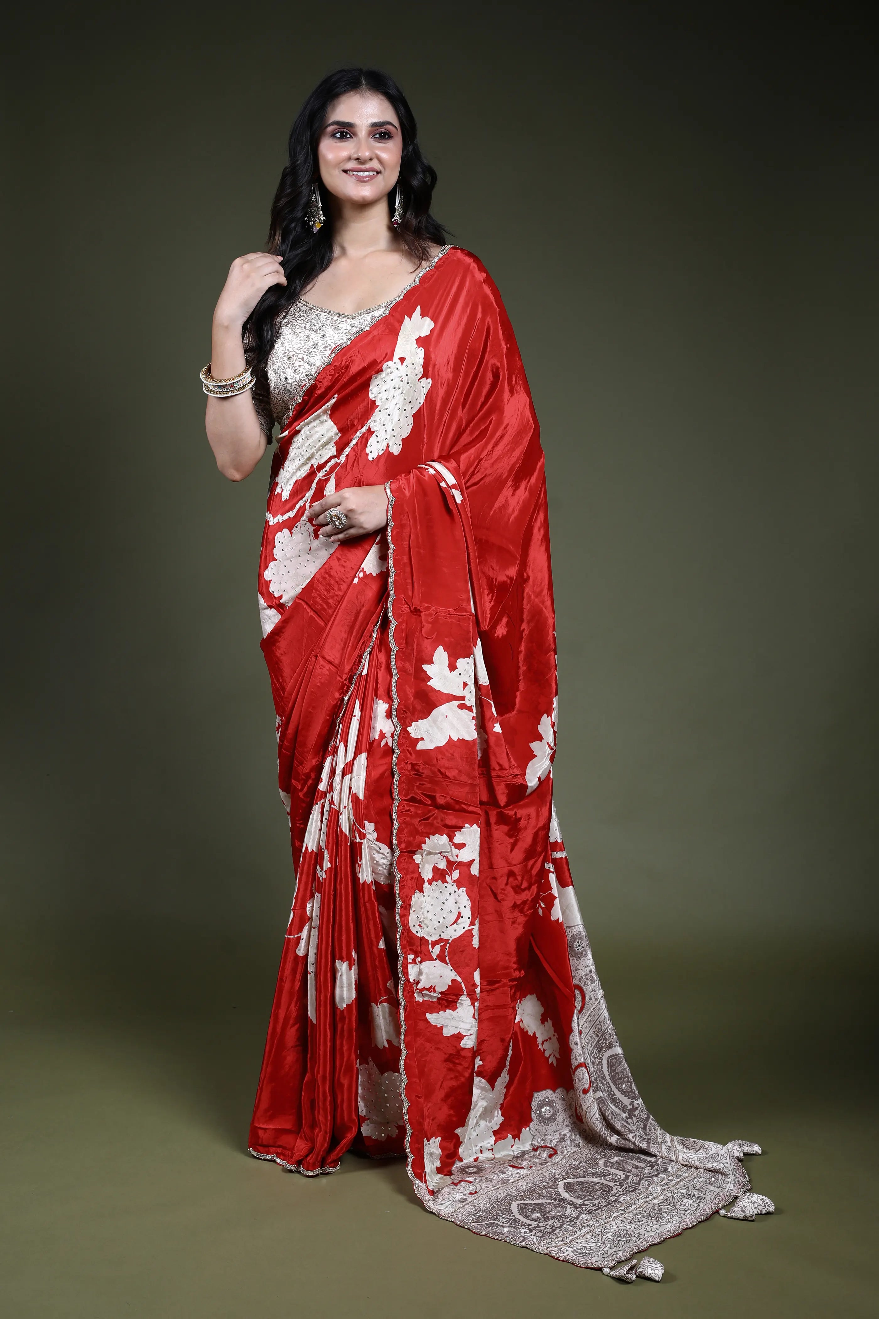 Rust Orange Crepe Satin  Saree Readymade Blouse Piece