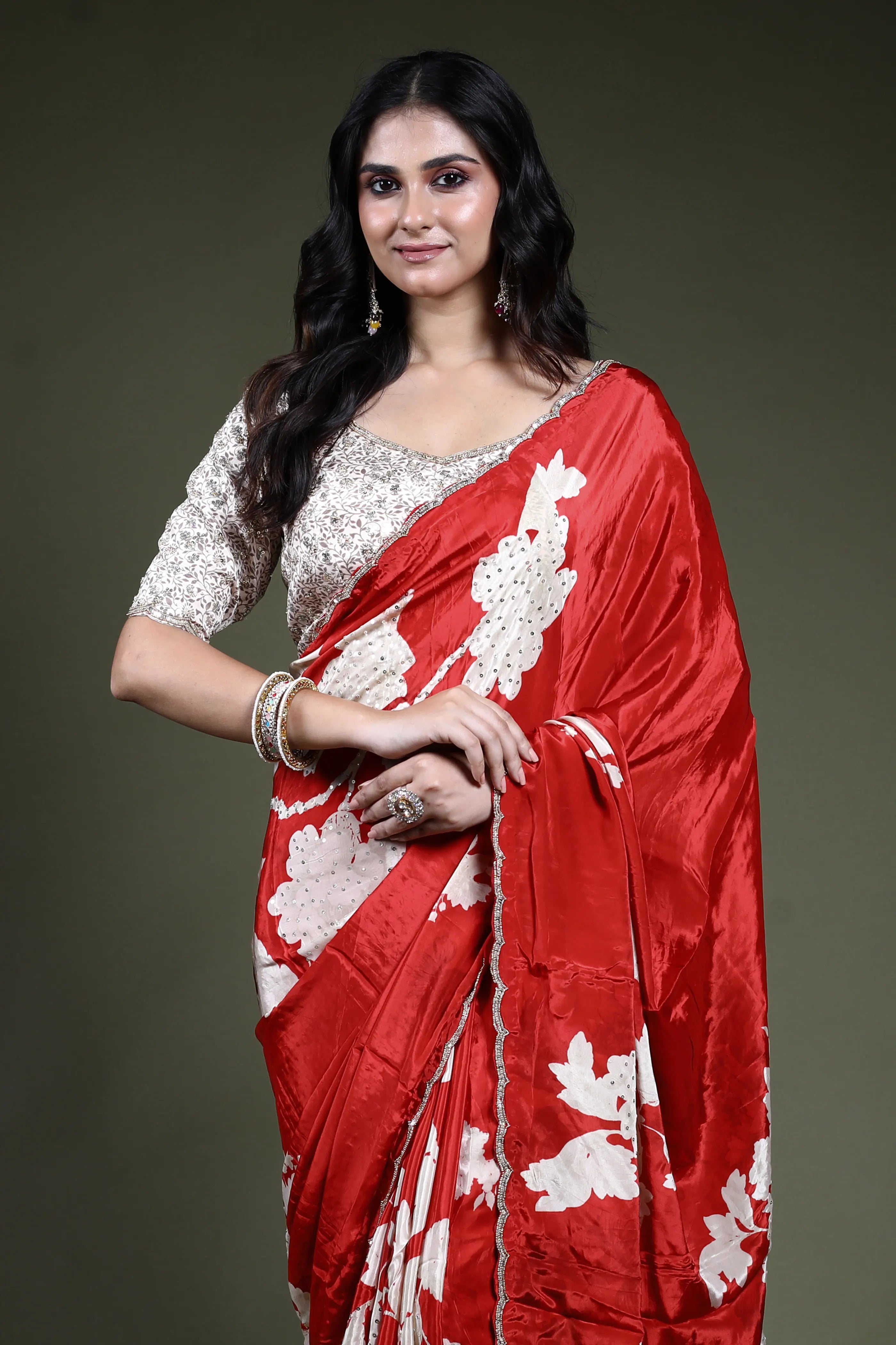 Rust Orange Crepe Satin  Saree Readymade Blouse Piece
