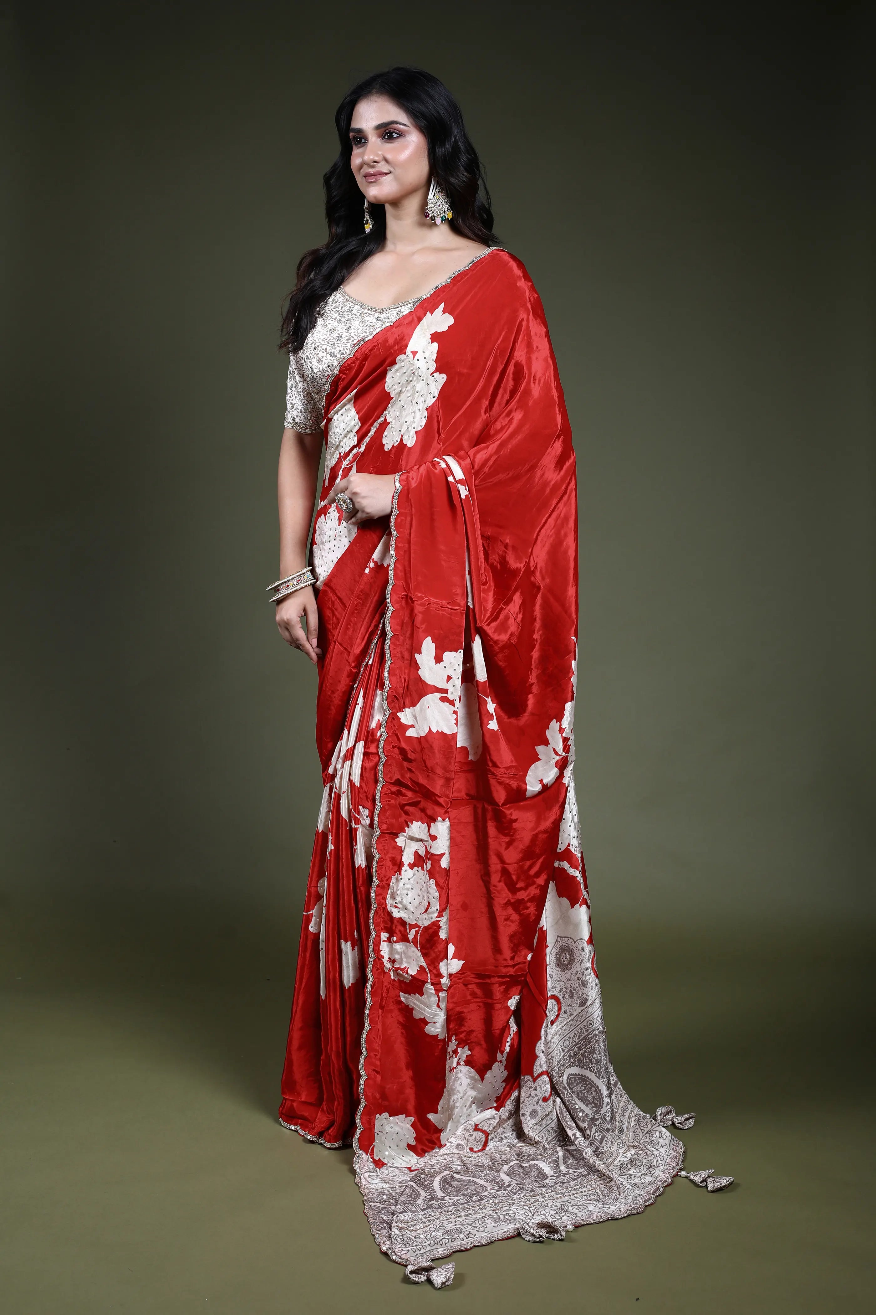 Rust Orange Crepe Satin  Saree Readymade Blouse Piece
