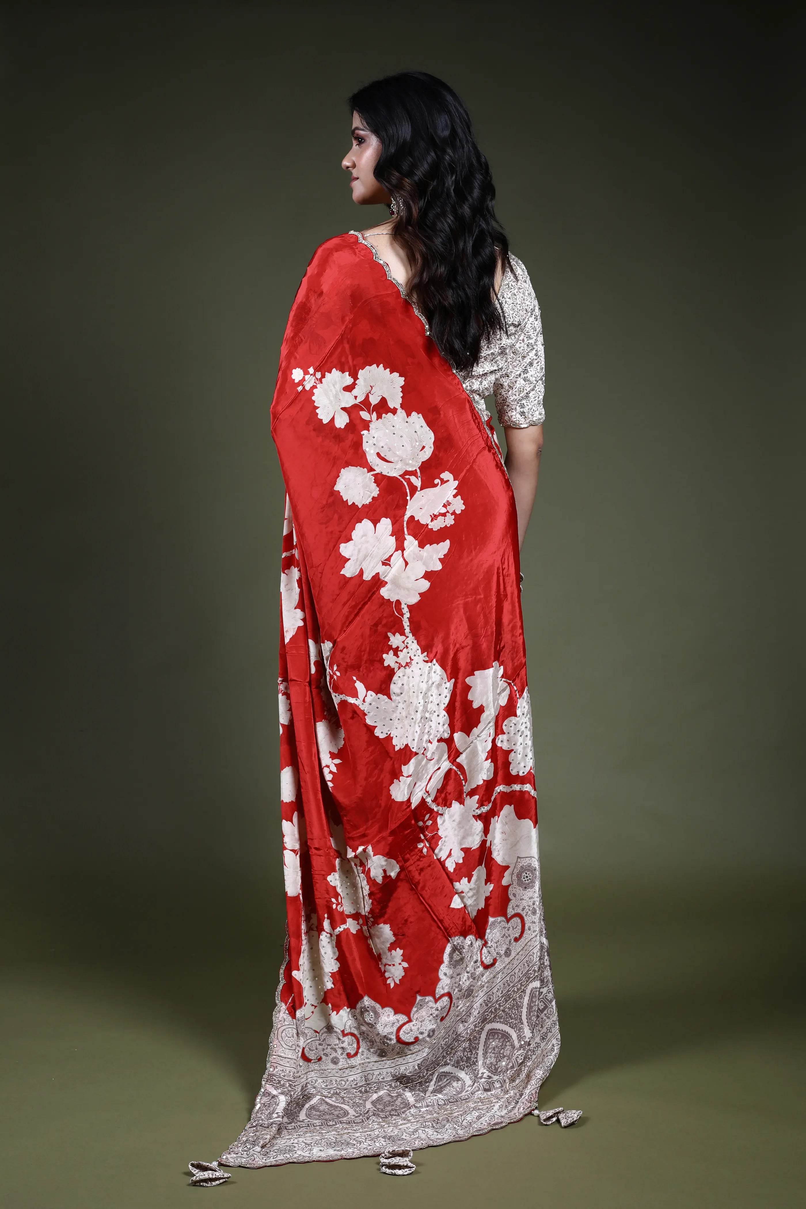 Rust Orange Crepe Satin  Saree Readymade Blouse Piece