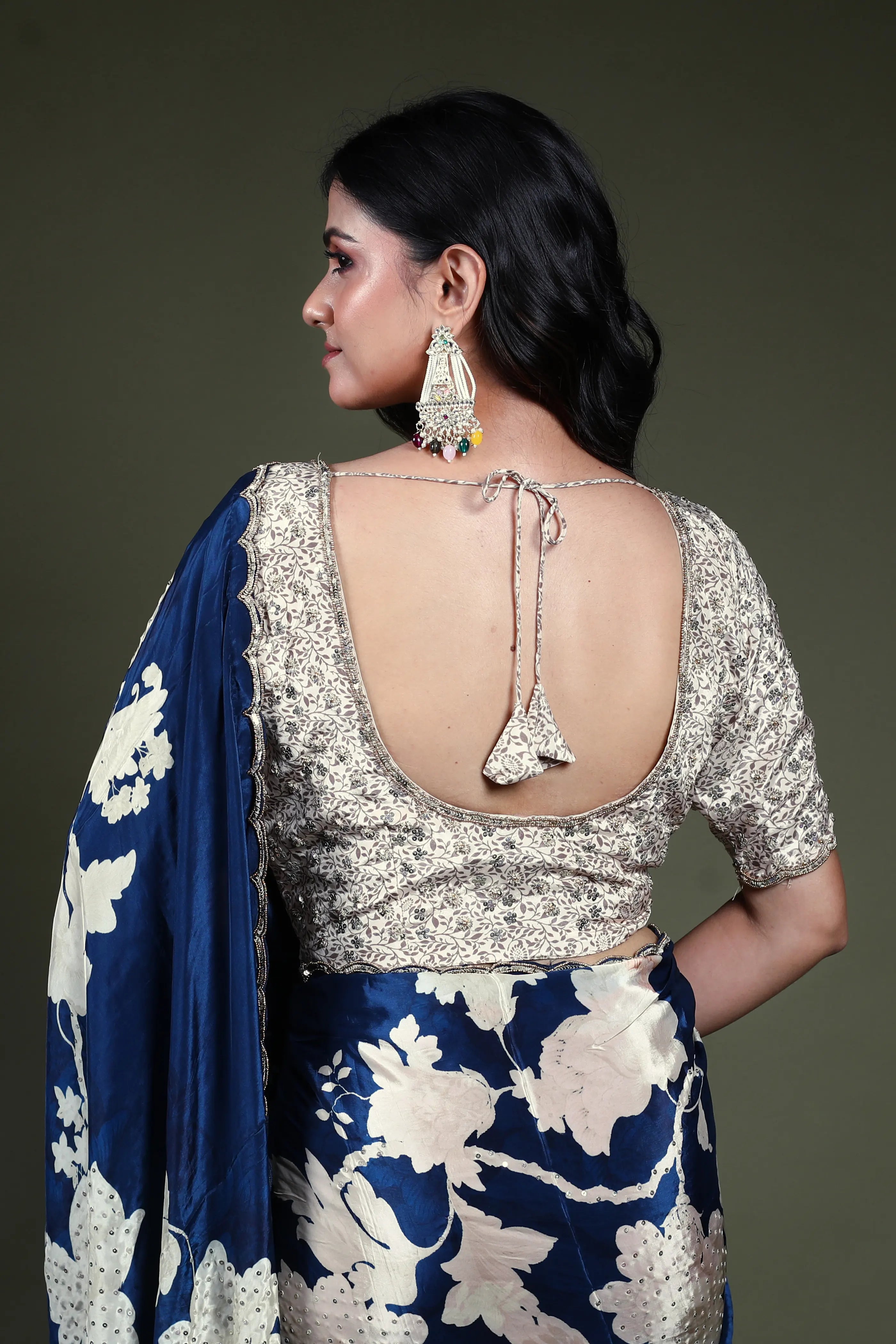 Blue Crepe Satin  Saree Readymade Blouse Piece