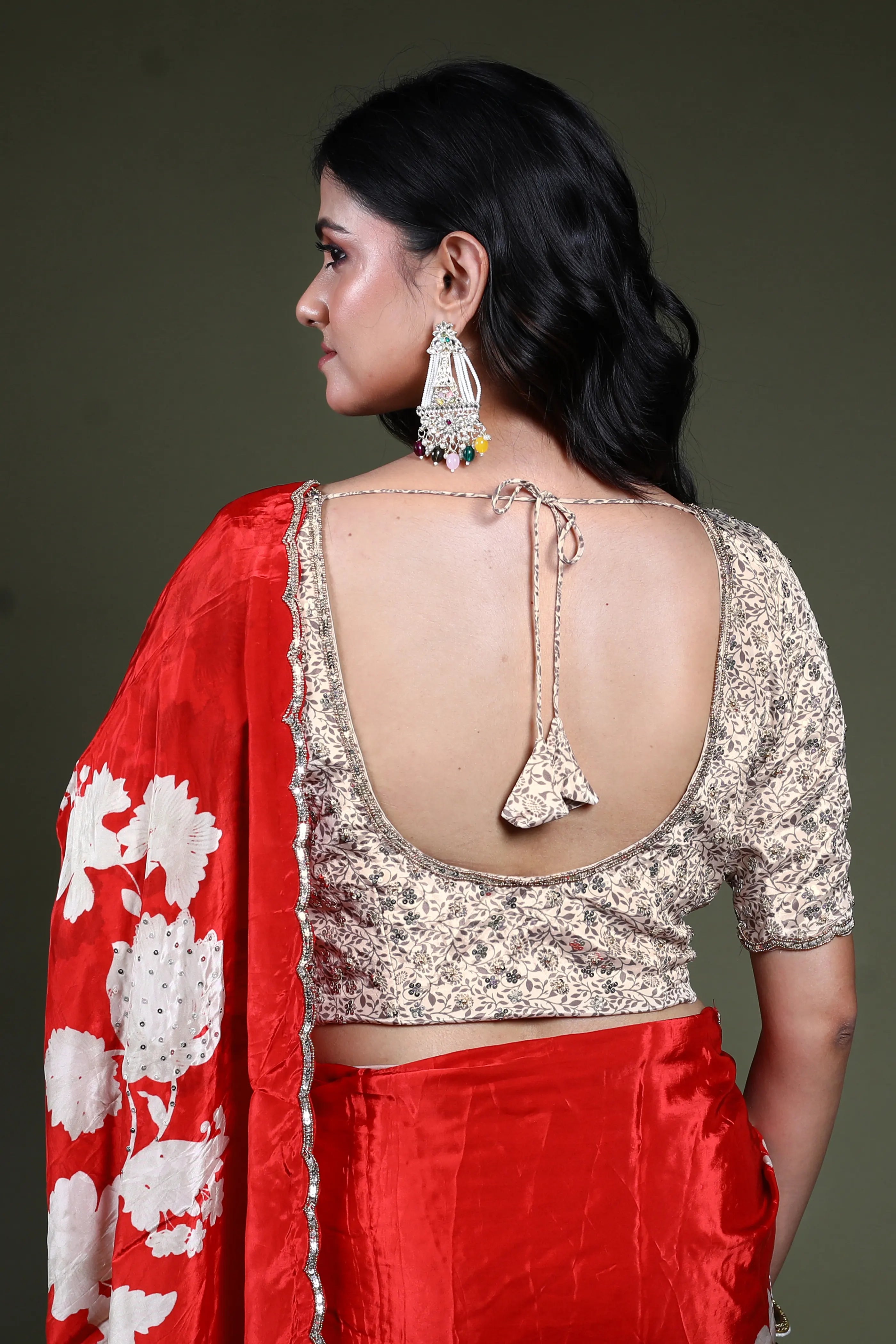 Rust Orange Crepe Satin  Saree Readymade Blouse Piece