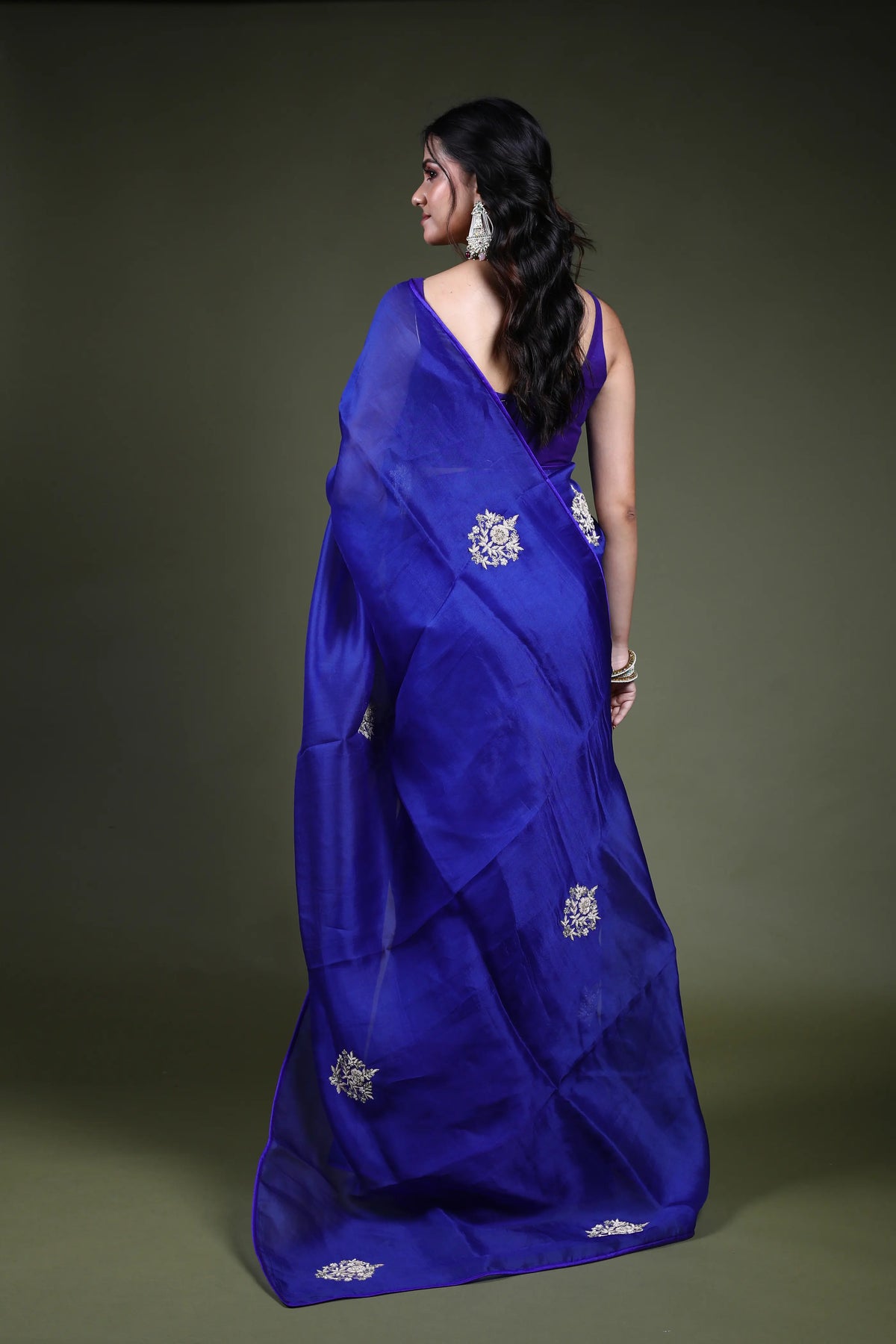 Royal Blue Organza  Saree with Blouse Piece