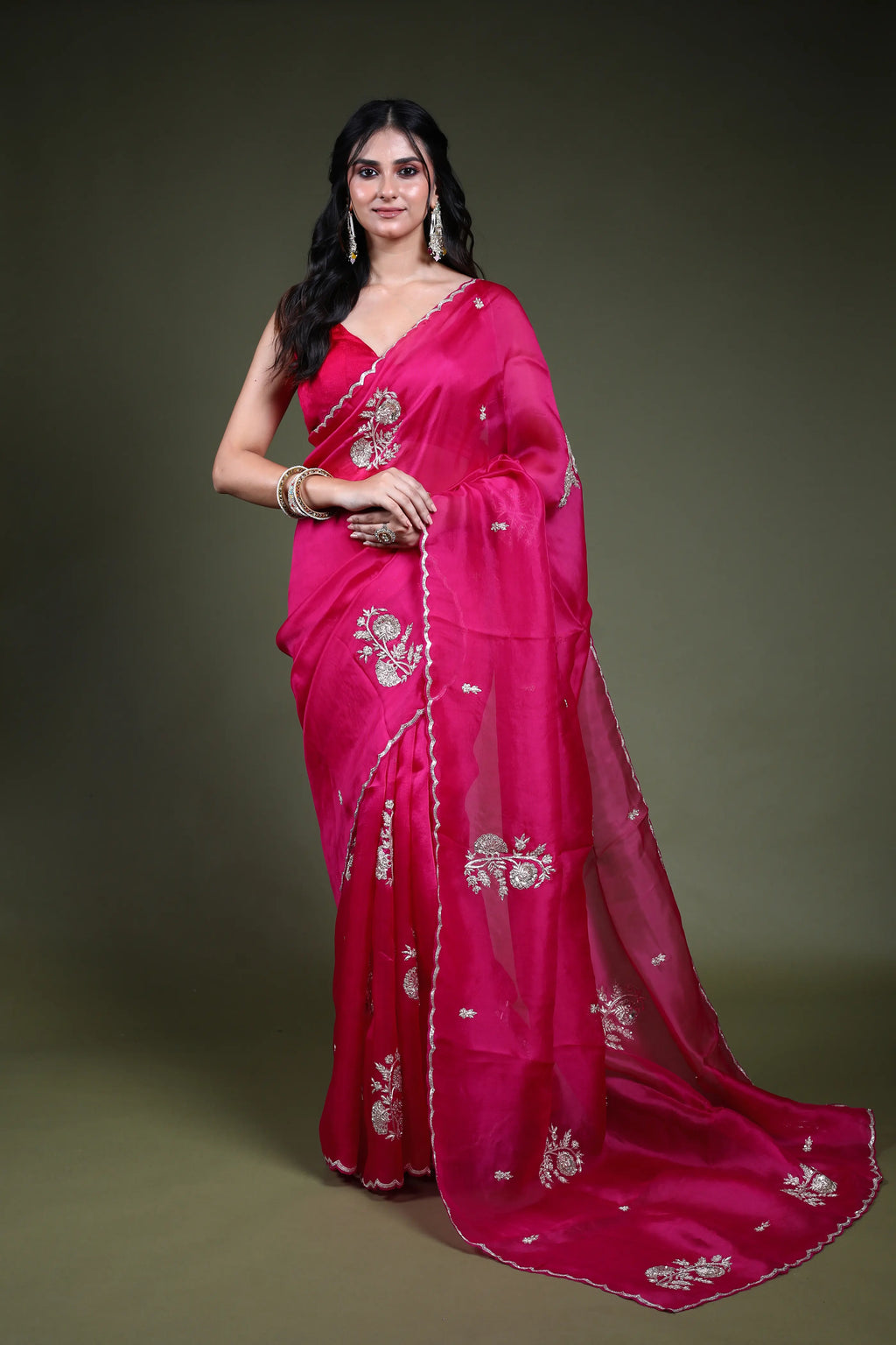 Rani Organza  Saree with Blouse Piece