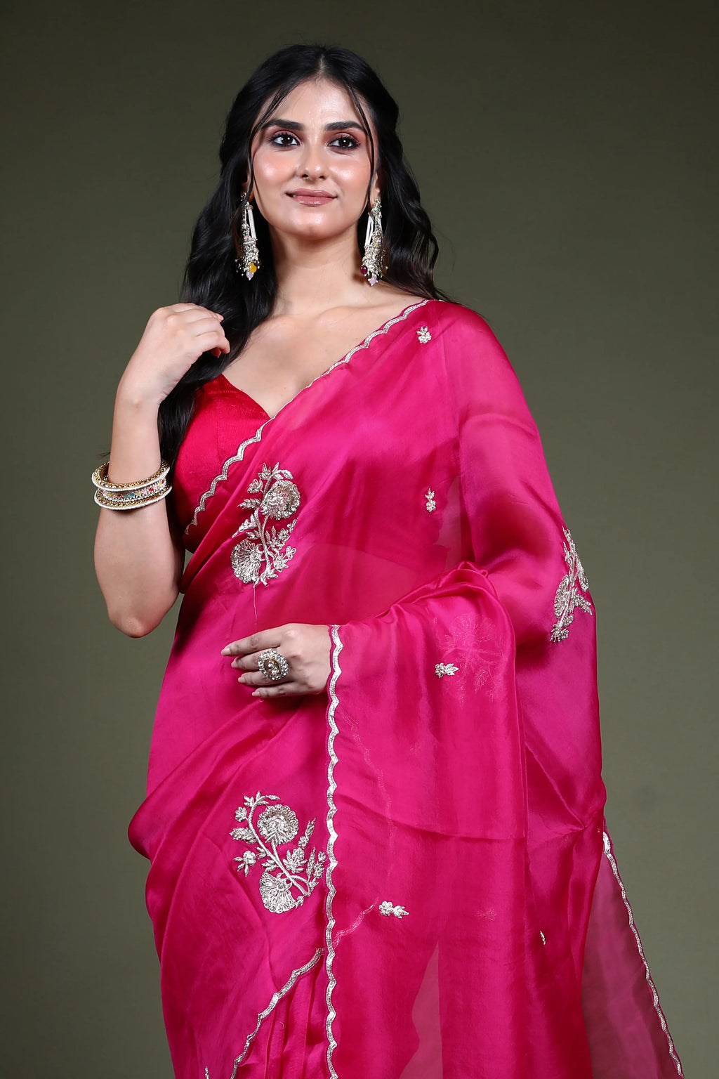 Rani Organza  Saree with Blouse Piece