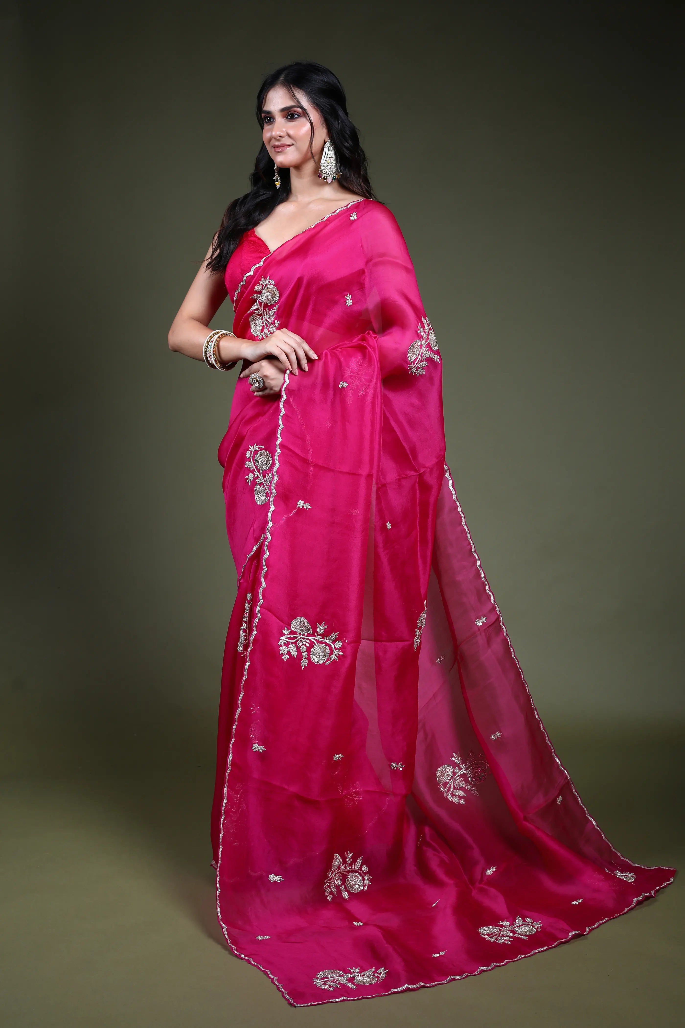 Rani Organza  Saree with Blouse Piece