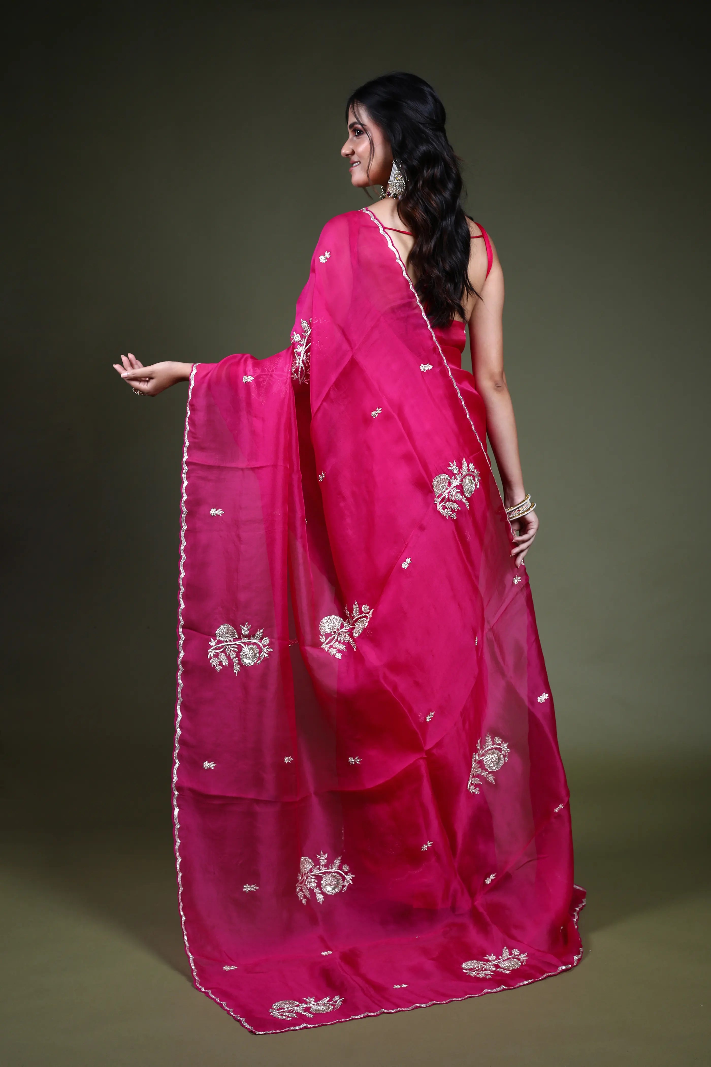 Rani Organza  Saree with Blouse Piece