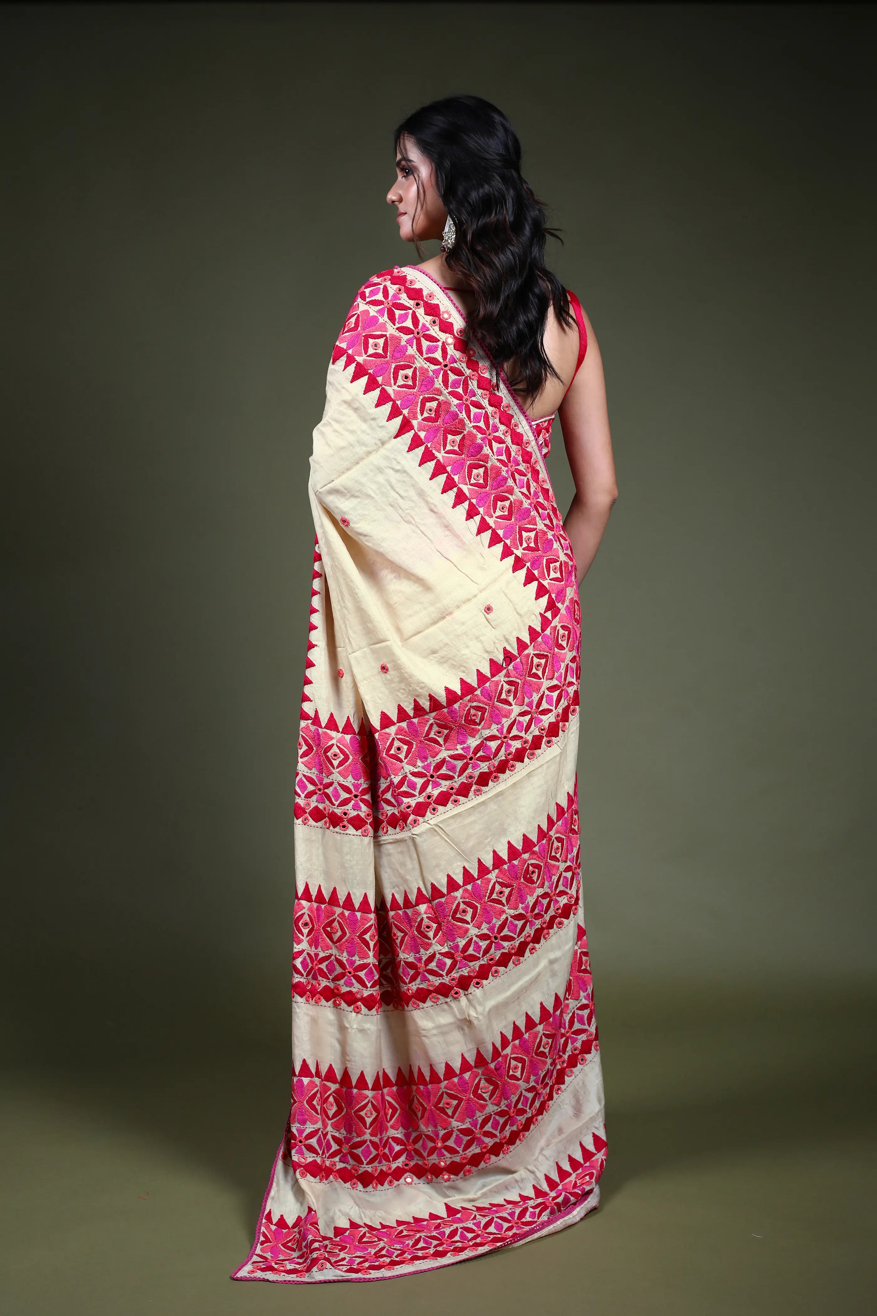 Beige Tussar Kathiyawadi Saree with Blouse Piece