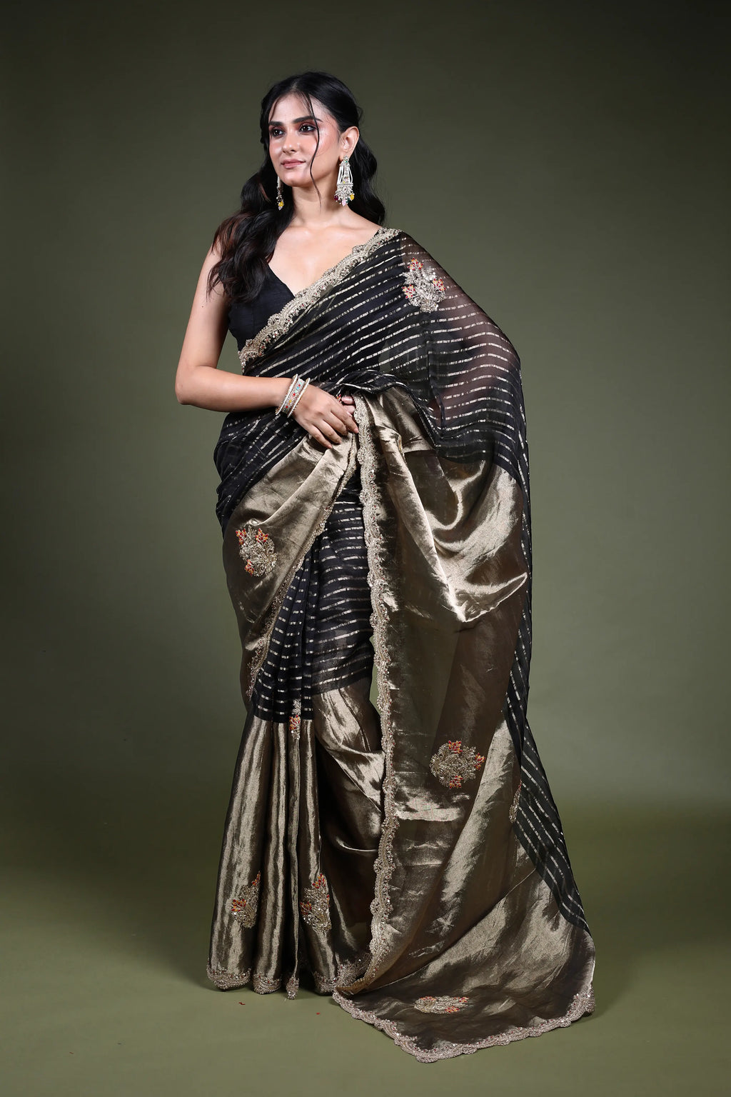 Black Organza  Saree with Blouse Piece