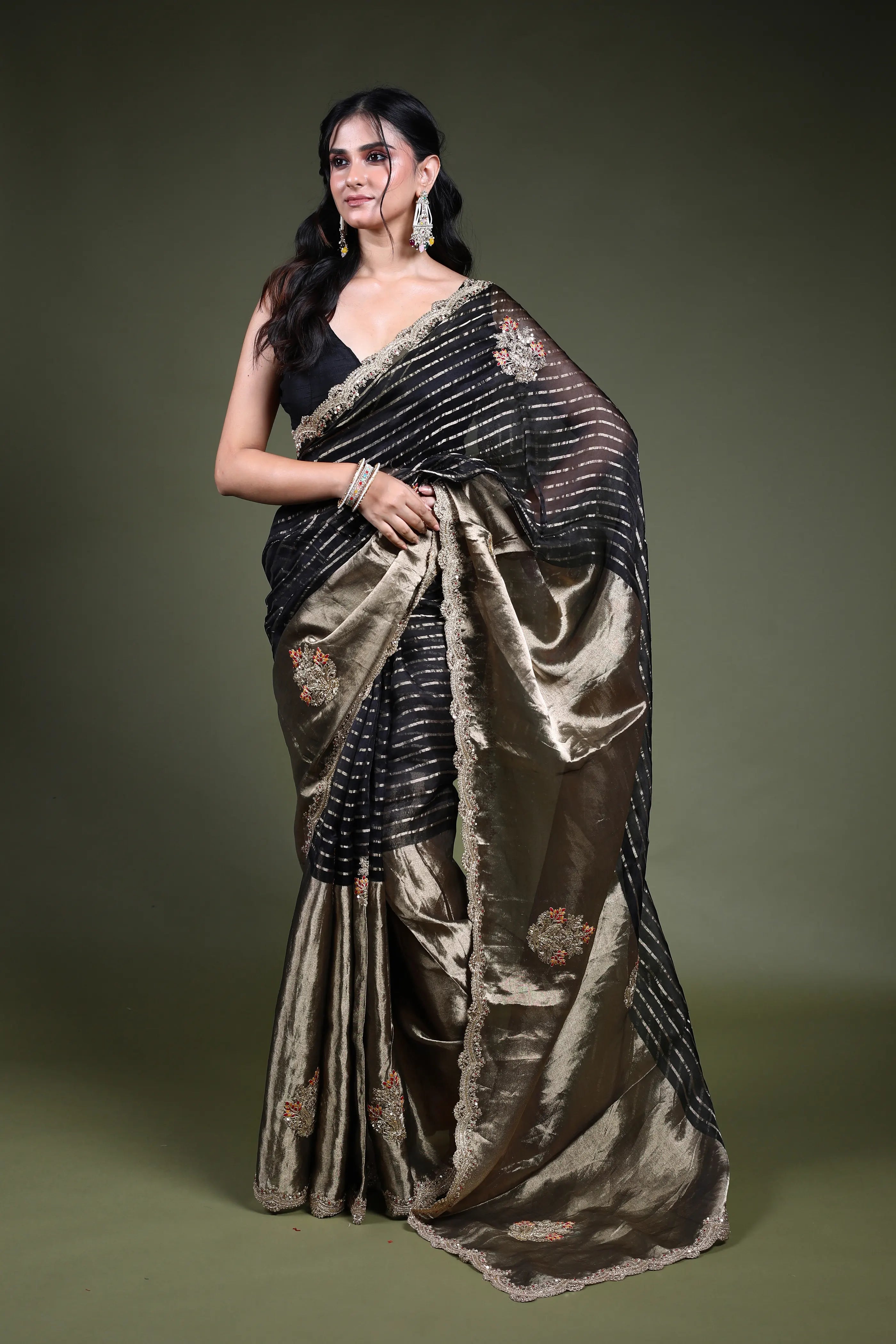 Black Organza  Saree with Blouse Piece