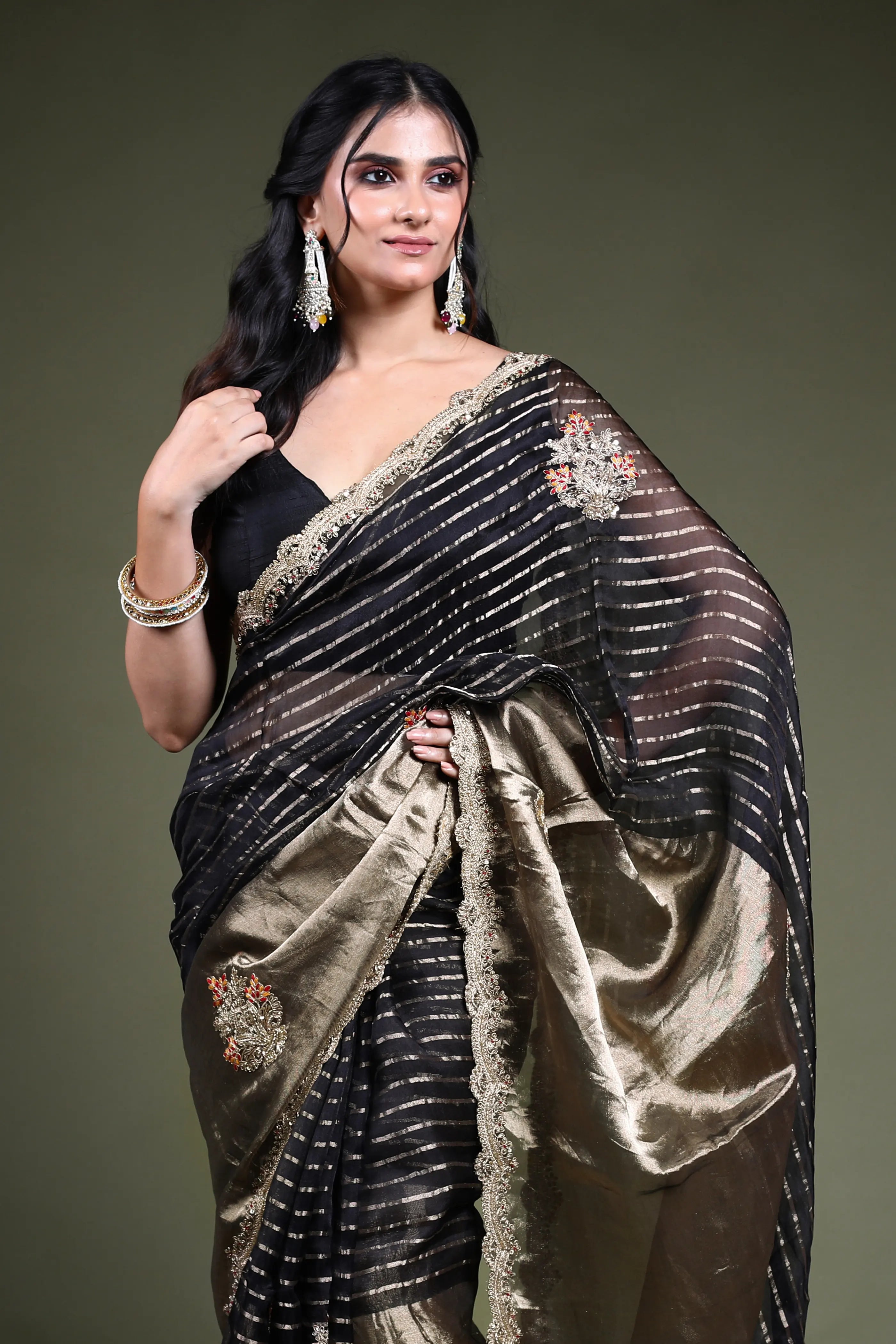 Black Organza  Saree with Blouse Piece