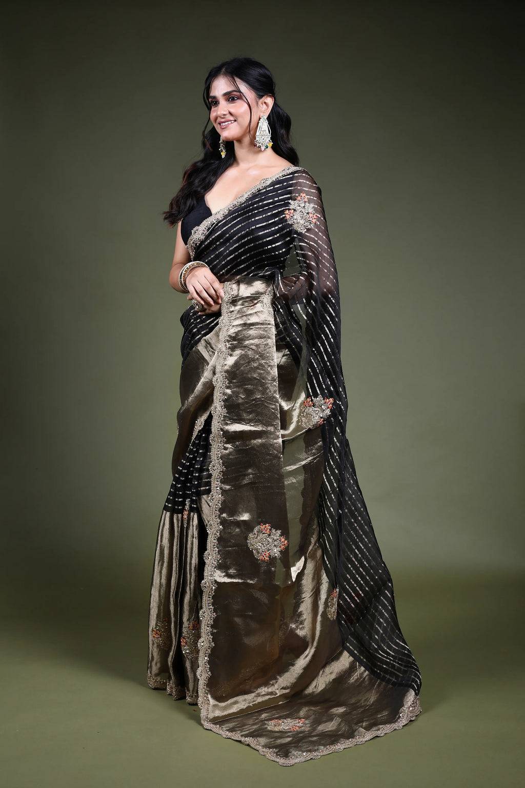 Black Organza  Saree with Blouse Piece