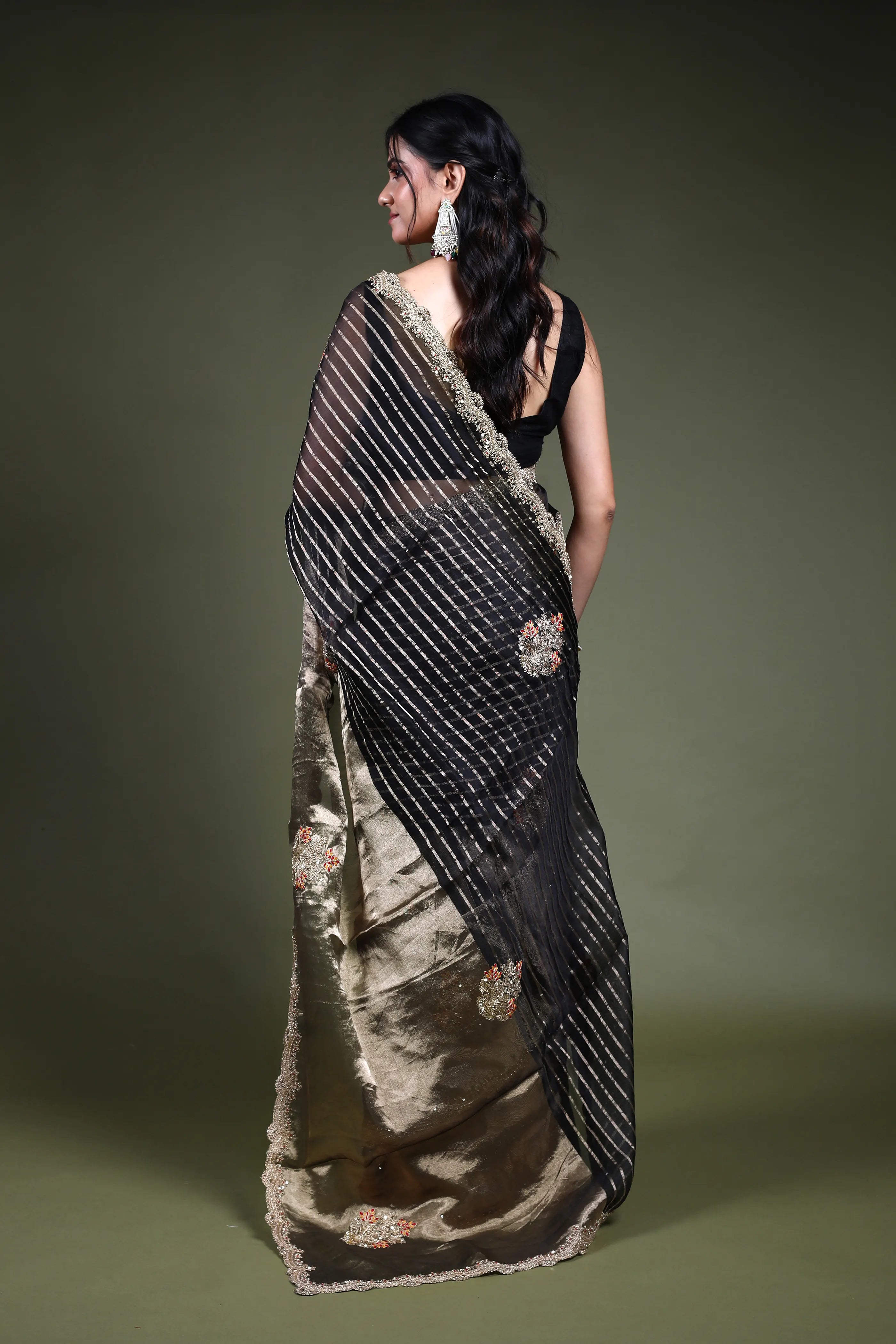 Black Organza  Saree with Blouse Piece