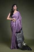 Lavenda Crepe Satin Aajrak Saree with Blouse Piece