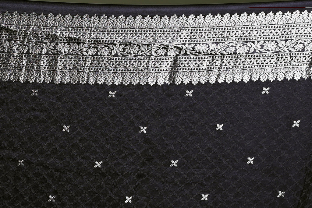 Black Blended Mashru Saree with Blouse Piece