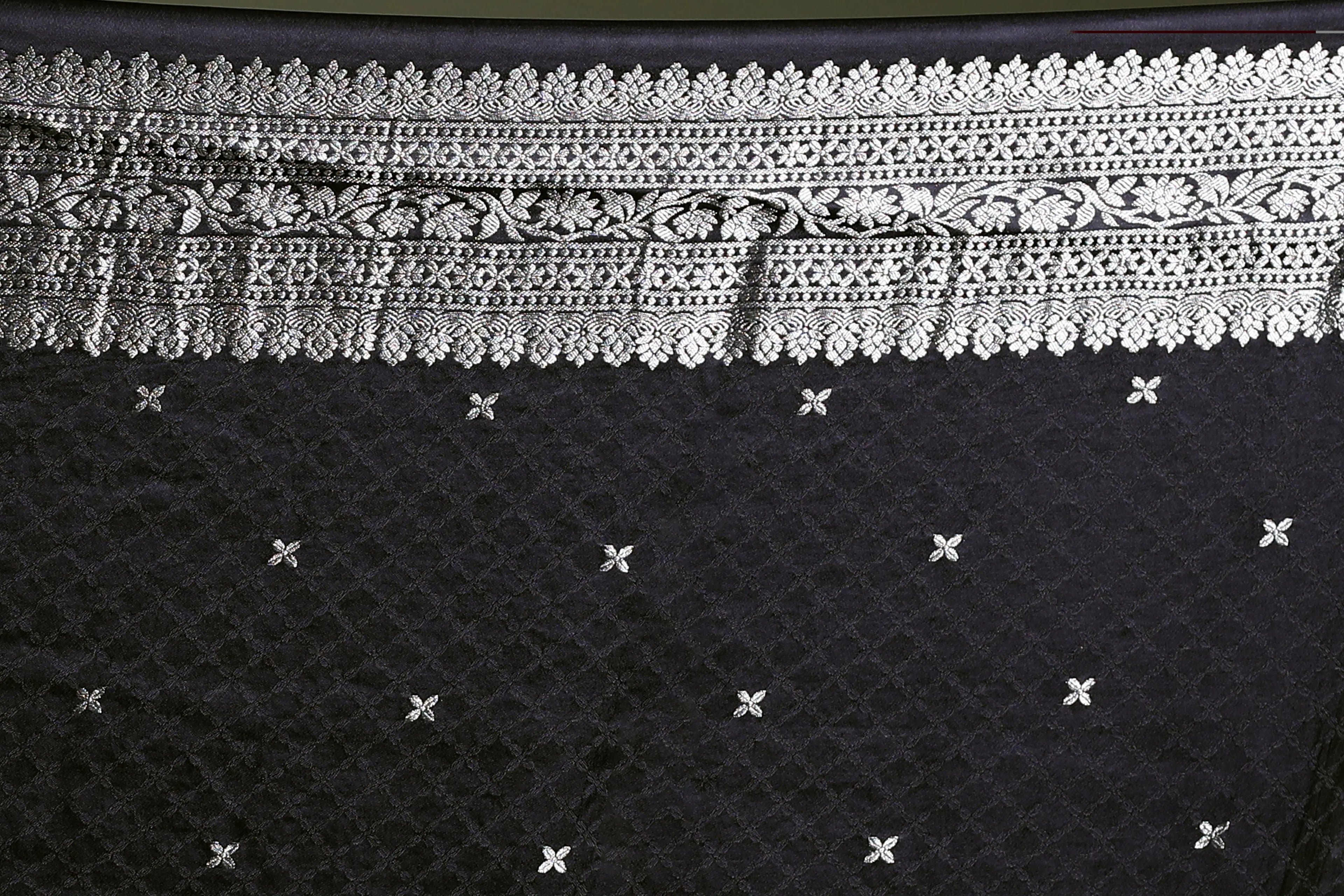 Black Blended Mashru Saree with Blouse Piece