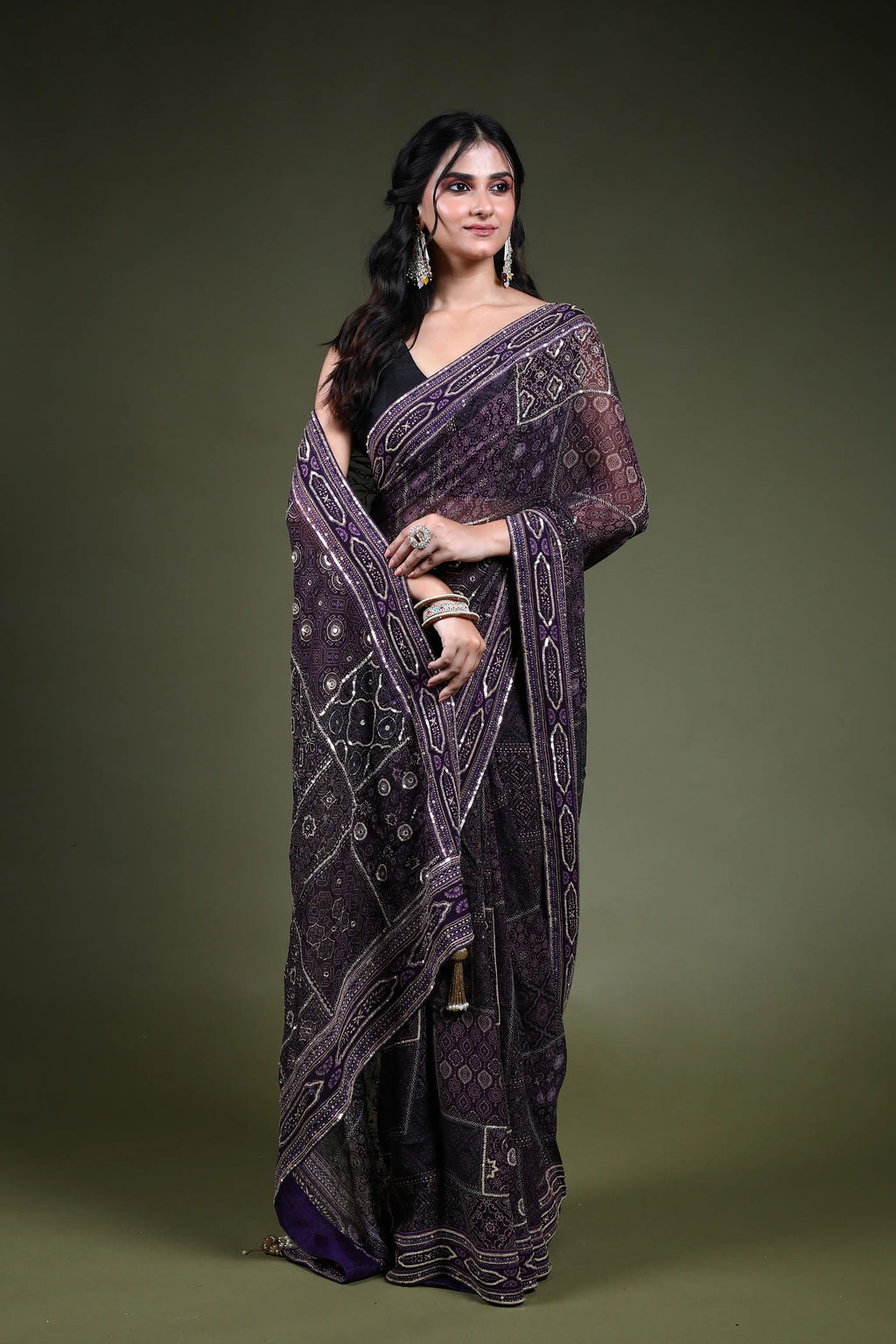 Dark Purple Georgette Saree with Blouse Piece
