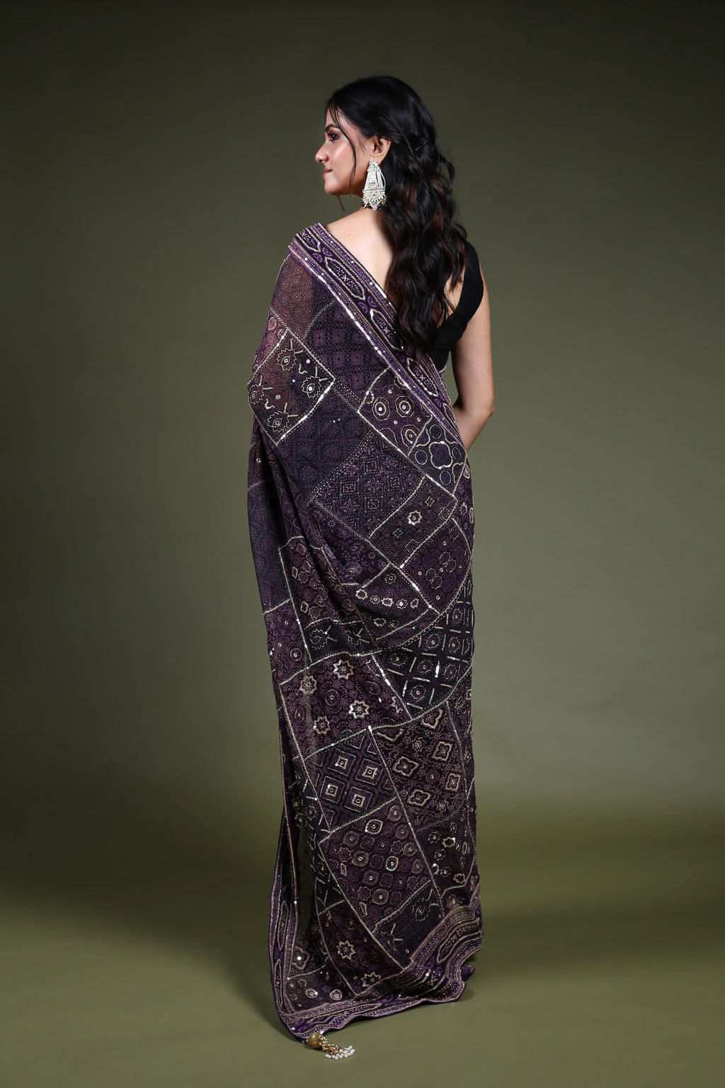 Dark Purple Georgette Saree with Blouse Piece