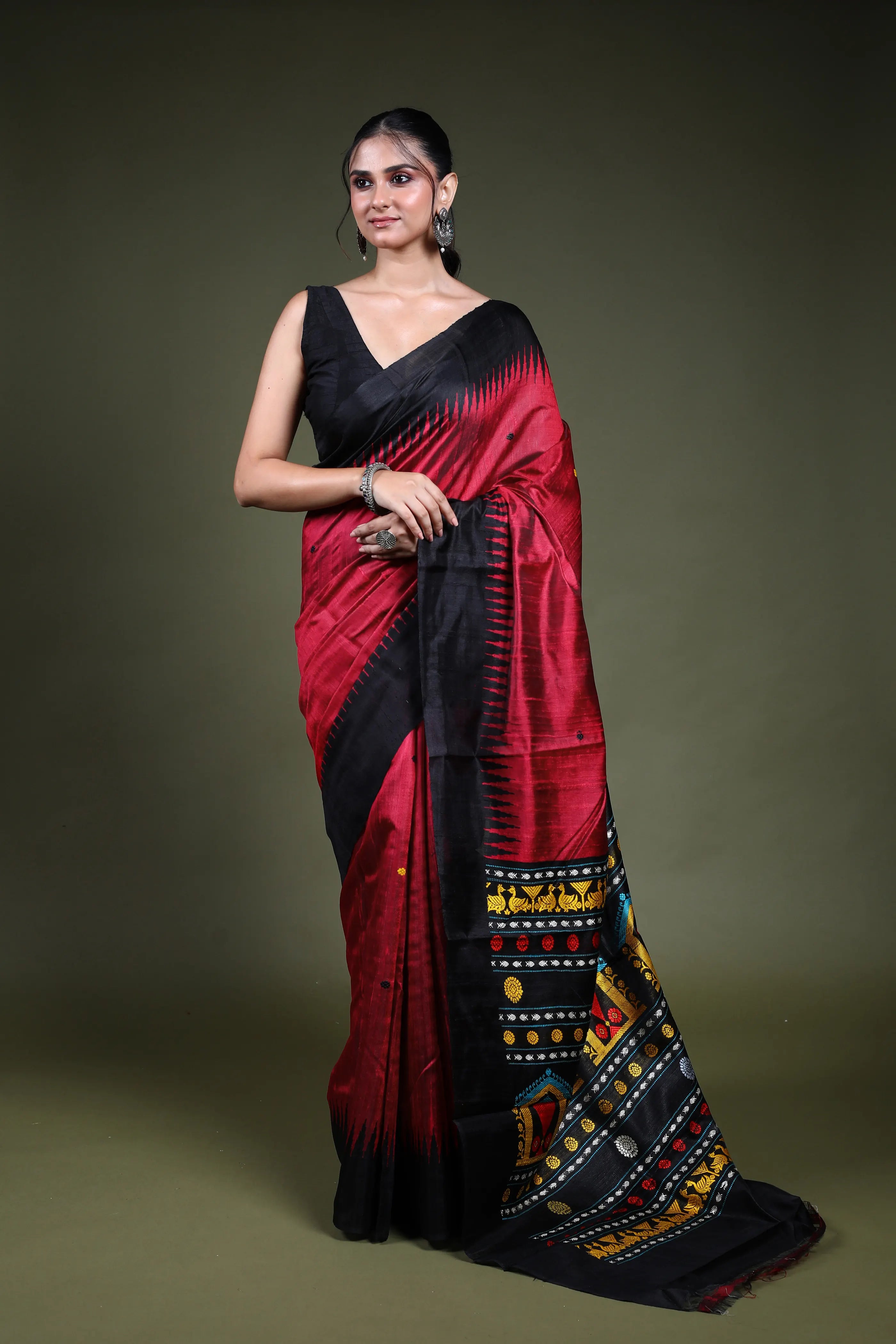Dark Rani Dual Tone Raw Silk Saree with Blouse Piece