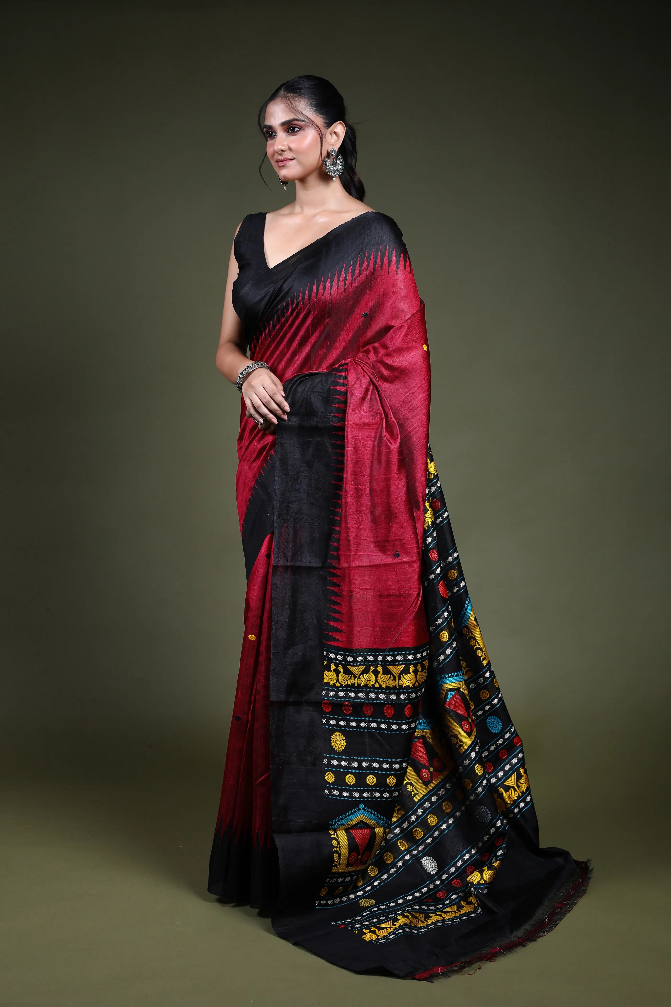 Dark Rani Dual Tone Raw Silk Saree with Blouse Piece