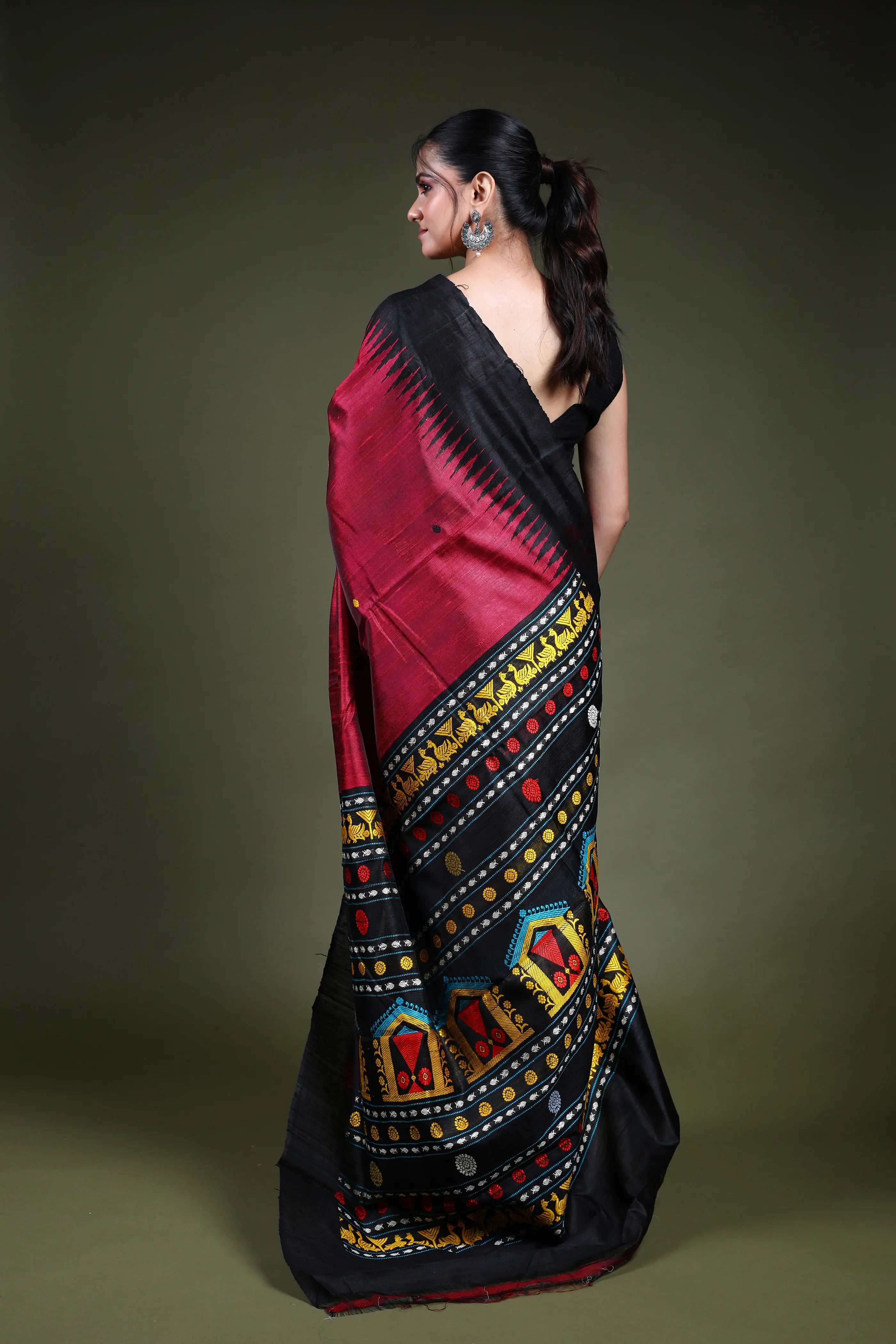 Dark Rani Dual Tone Raw Silk Saree with Blouse Piece