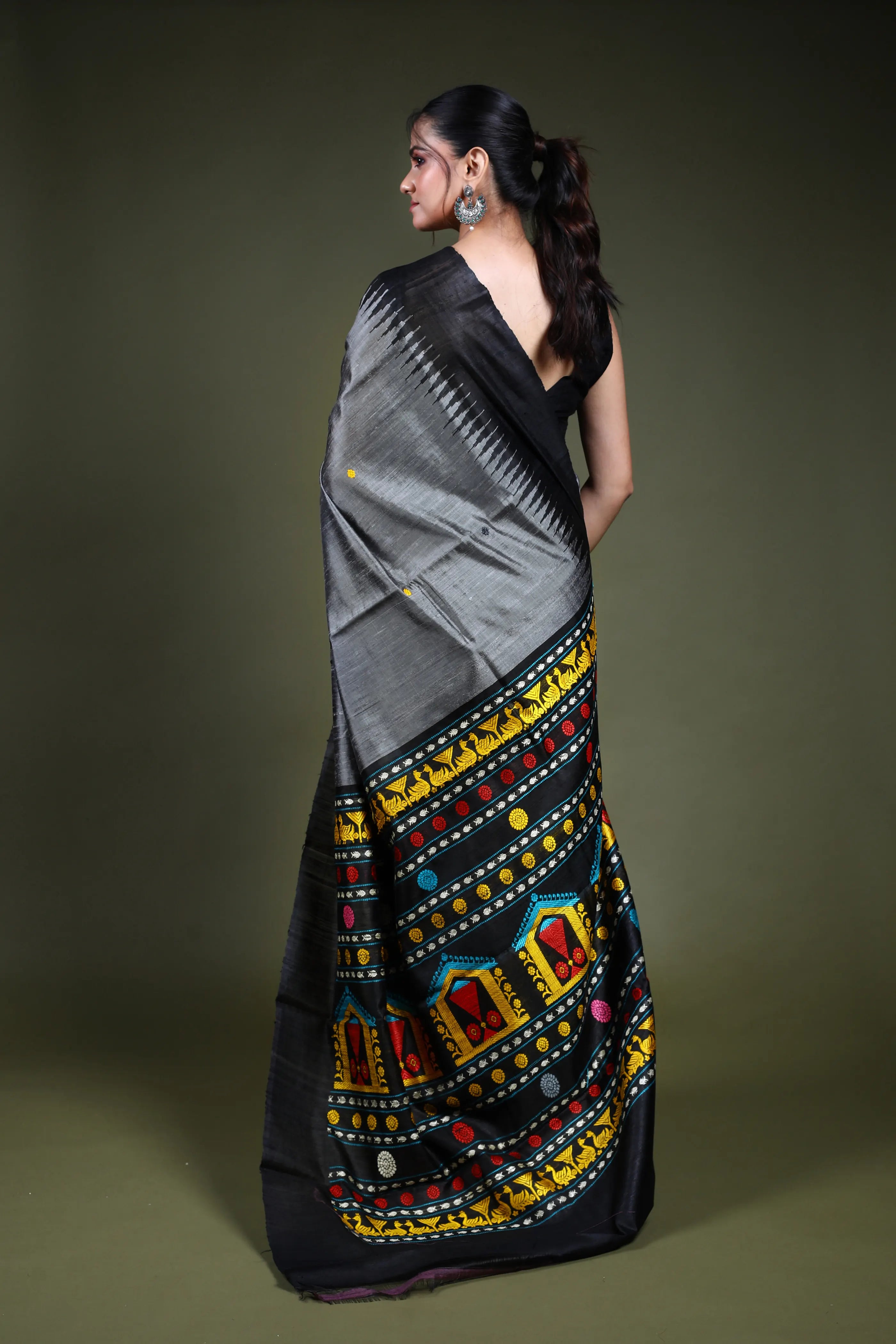 Grey Raw Silk Saree with Blouse Piece