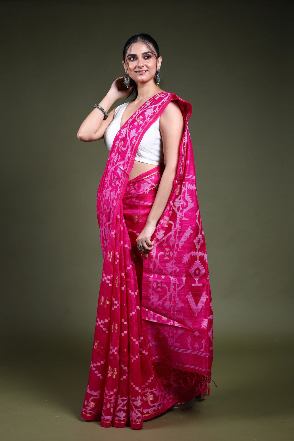 Rani Muslin Matka Saree with Blouse Piece