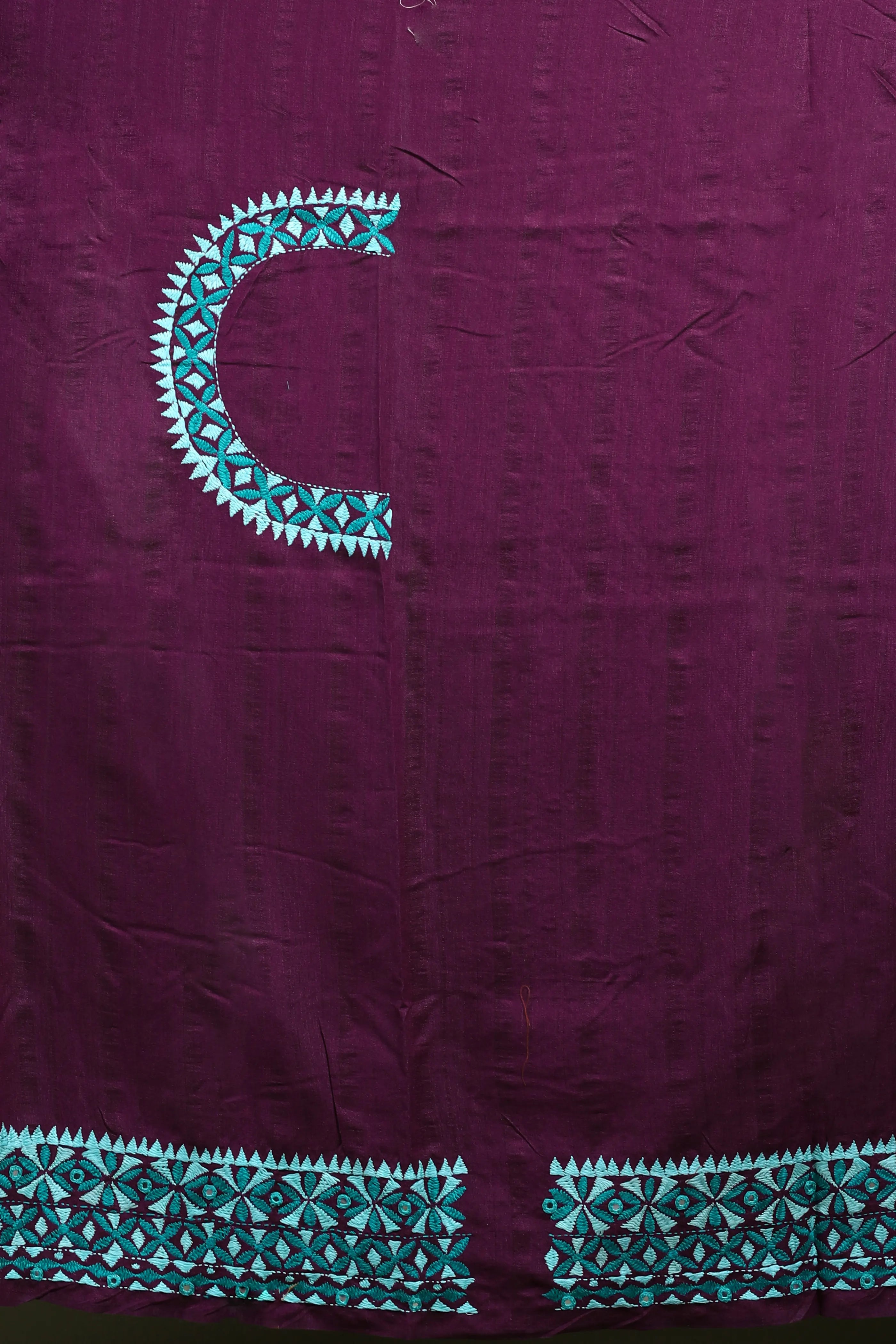 Wine Blended Tussar Kathiyawadi Saree with Blouse Piece