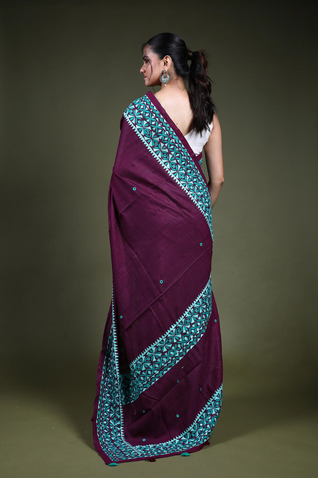 Wine Blended Tussar Kathiyawadi Saree with Blouse Piece