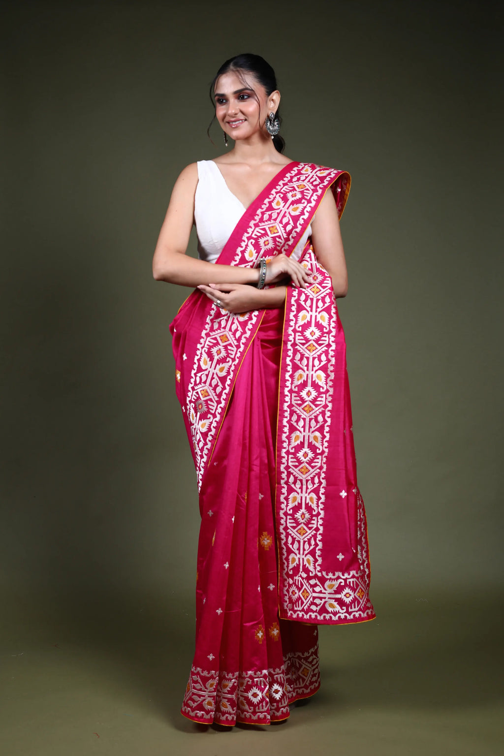 Rani Semi Tussar Jamdani Saree with Blouse Piece