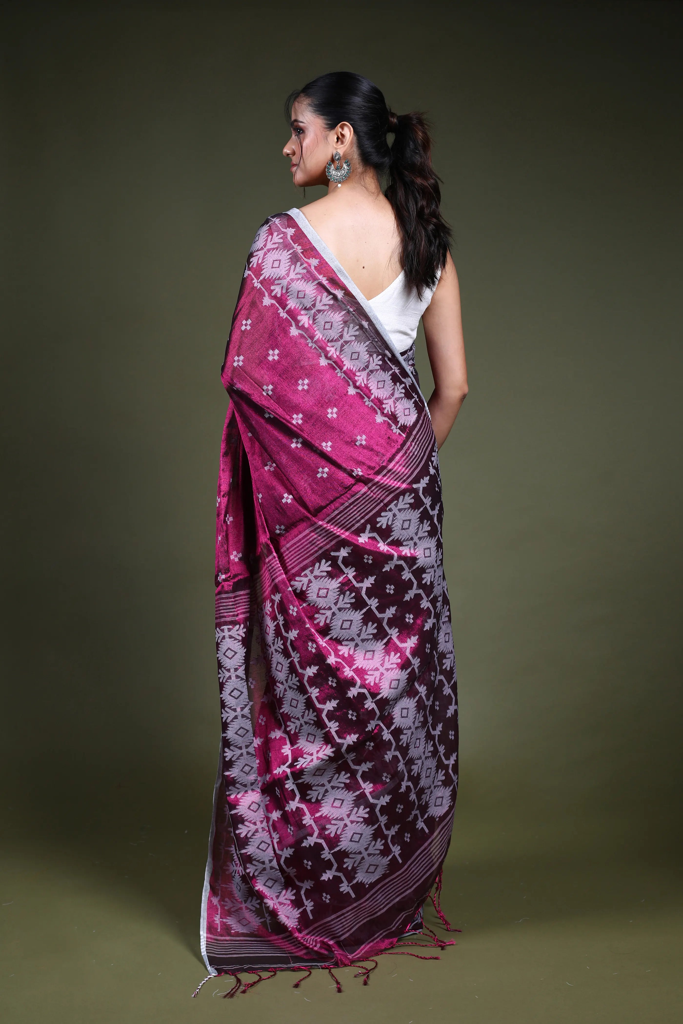 Burgundy Blended Tissue Jamdani Saree with Blouse Piece