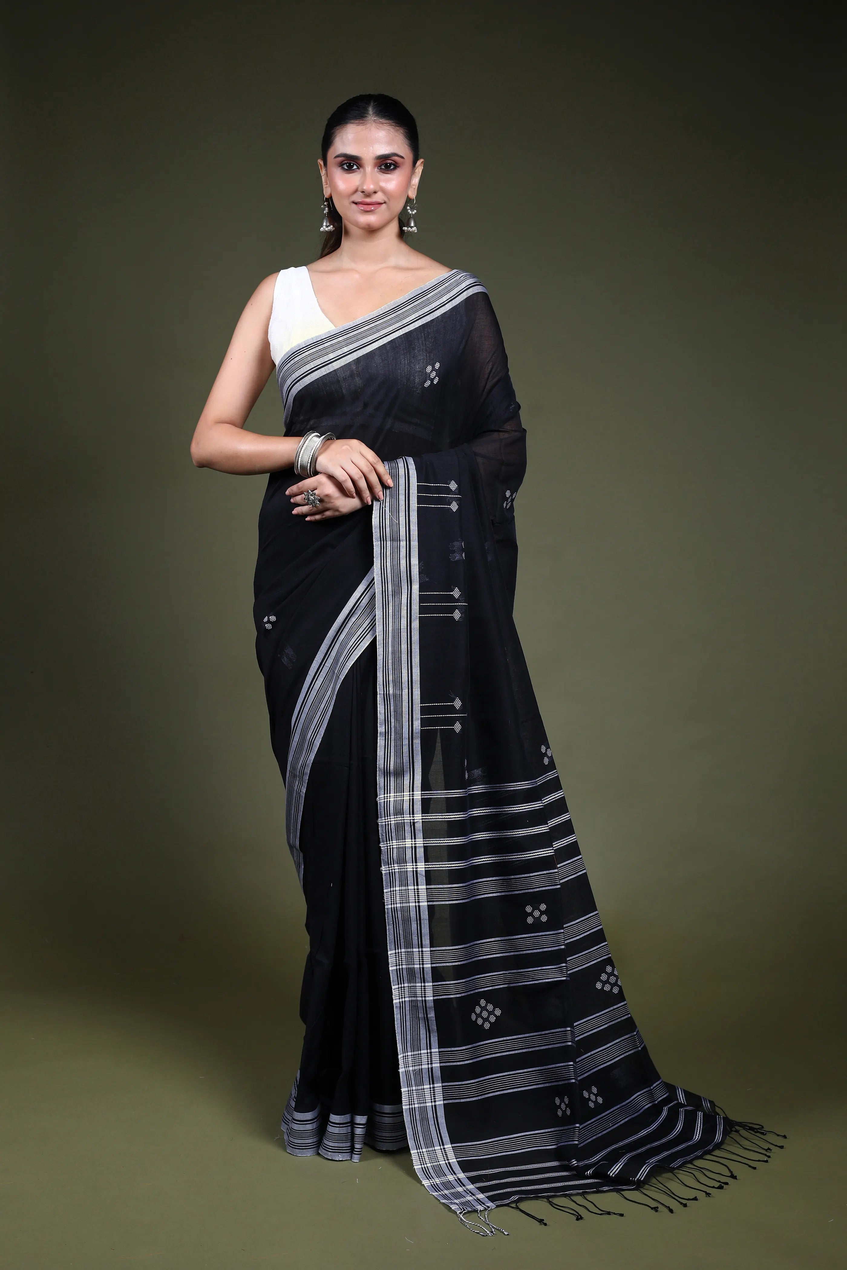Black Cotton Saree with Blouse Piece