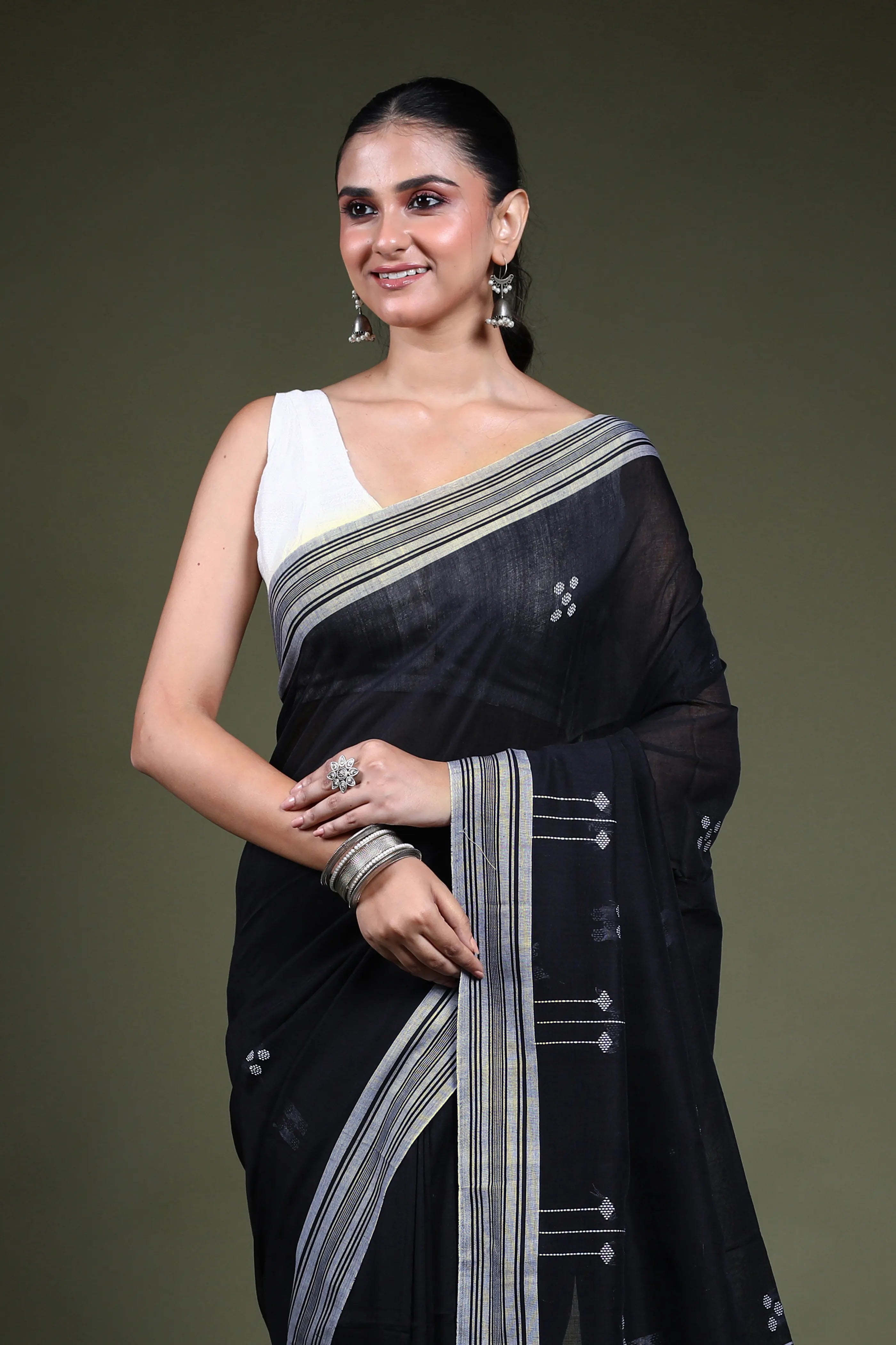 Black Cotton Saree with Blouse Piece