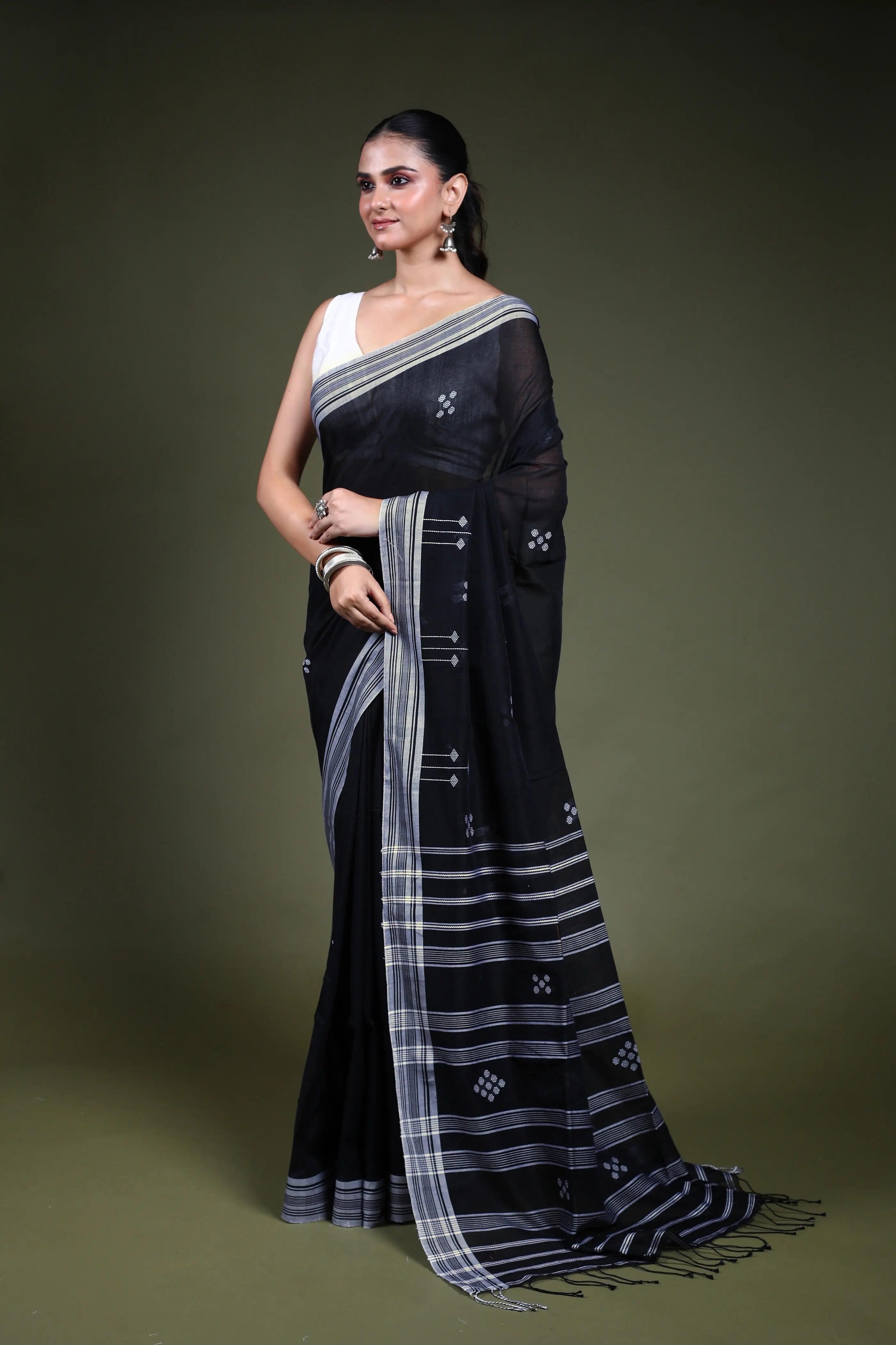 Black Cotton Saree with Blouse Piece