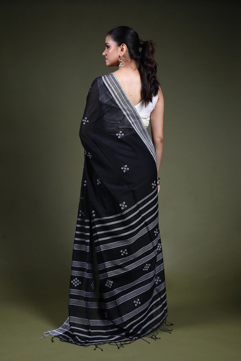 Black Cotton Saree with Blouse Piece