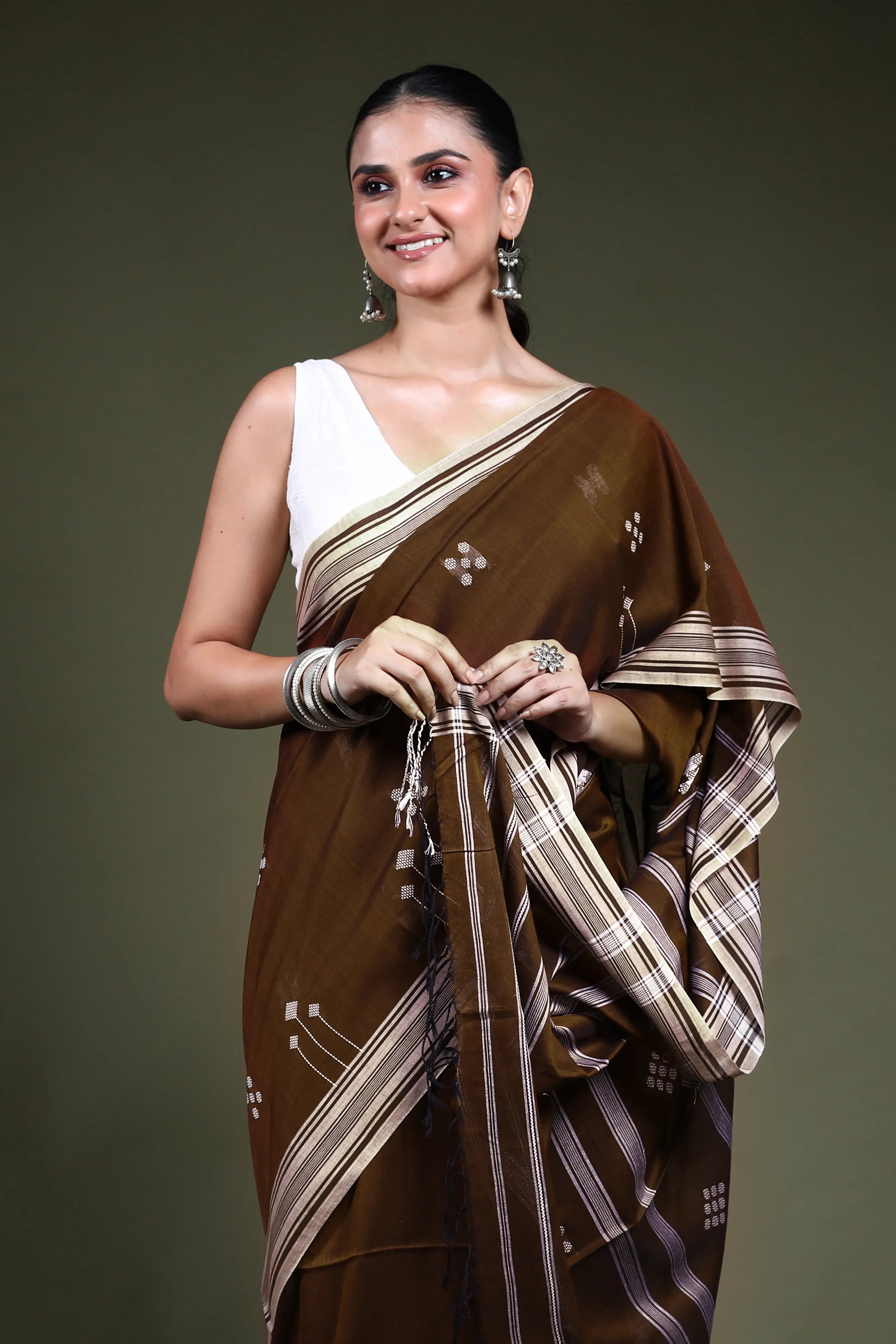 Chocolate Cotton Saree with Blouse Piece