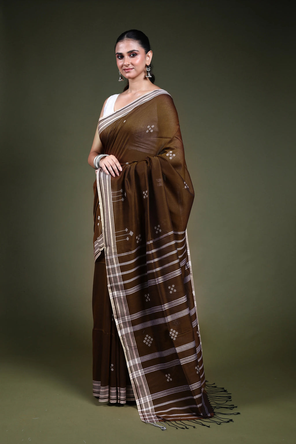 Chocolate Cotton Saree with Blouse Piece