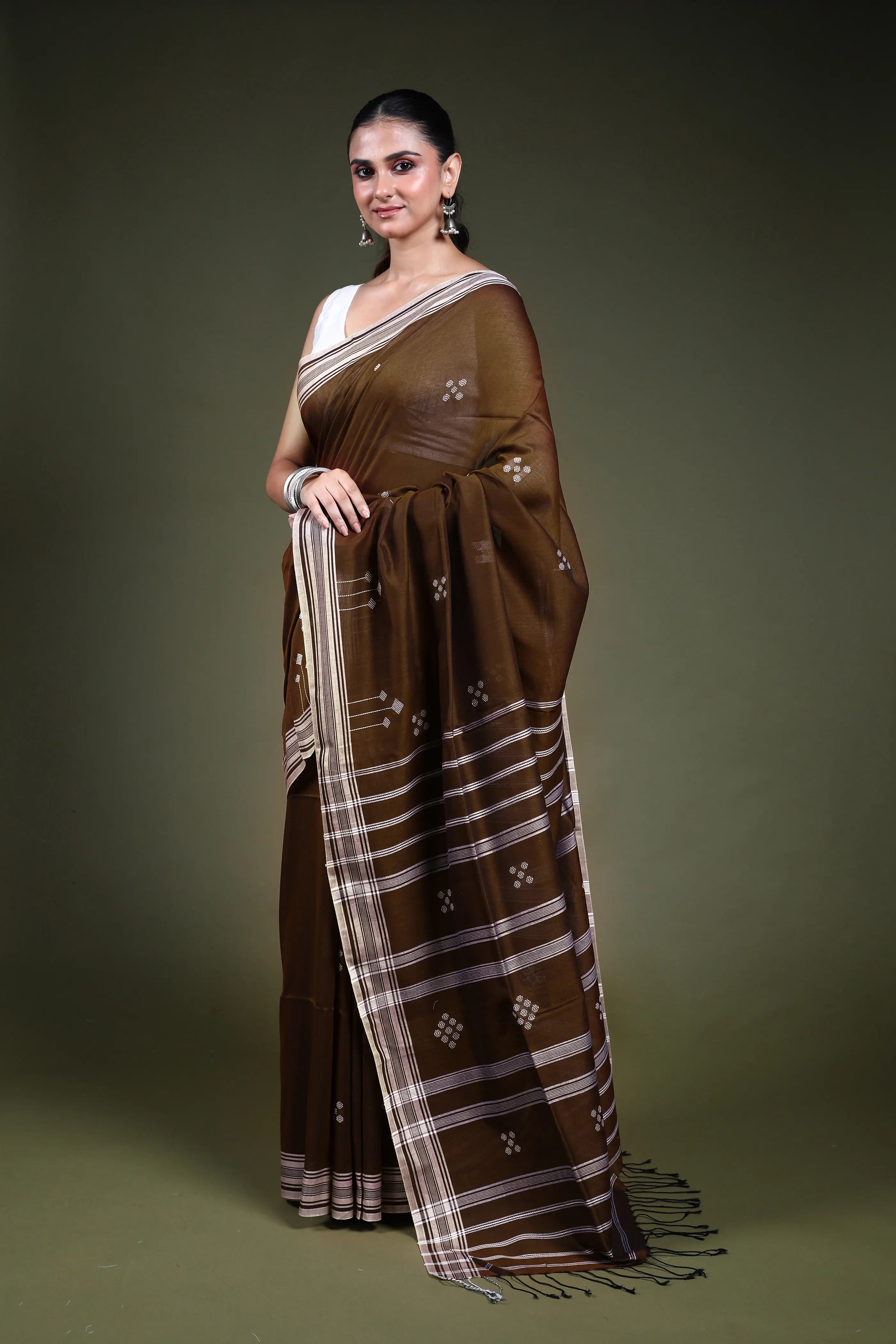 Chocolate Cotton Saree with Blouse Piece