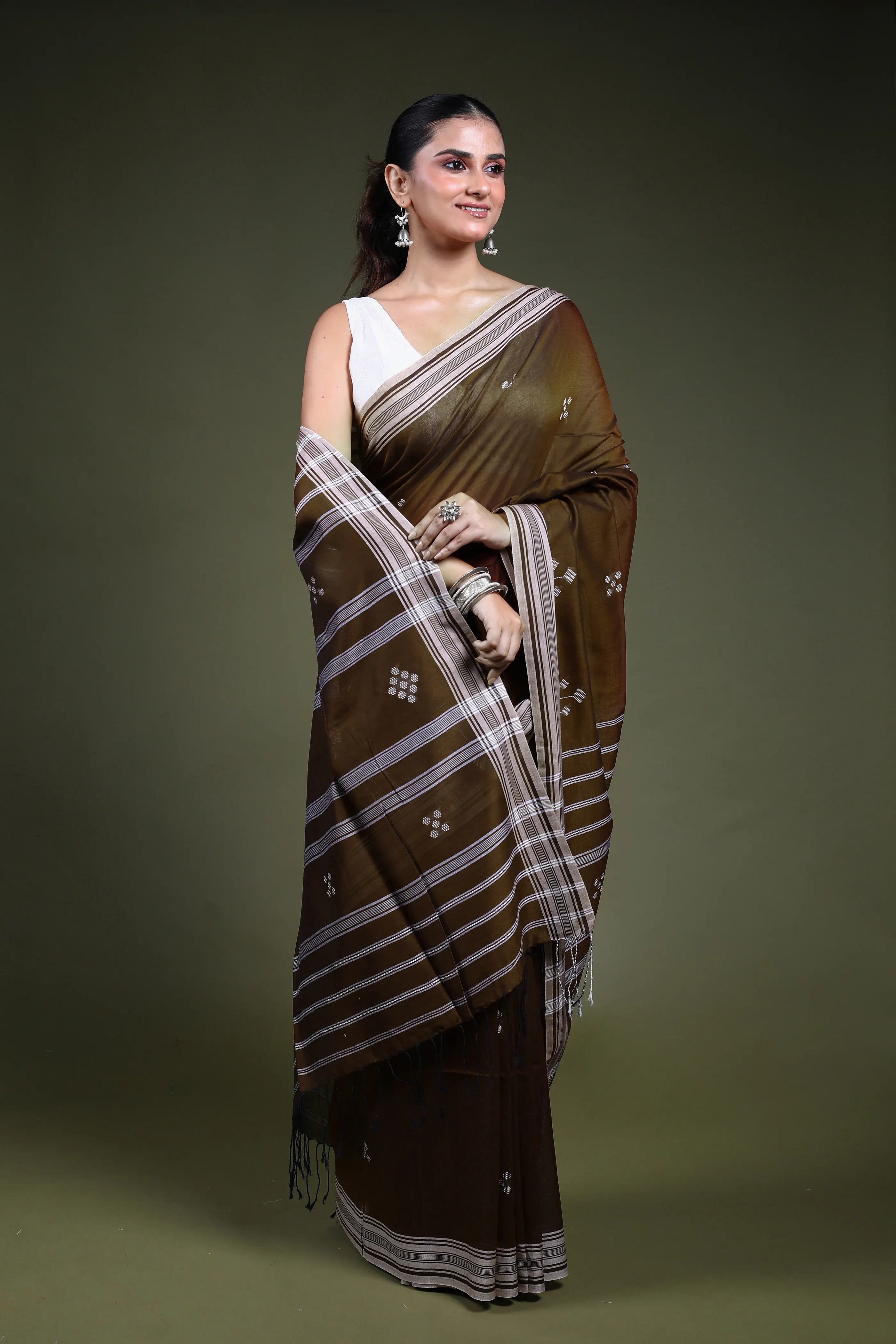Chocolate Cotton Saree with Blouse Piece