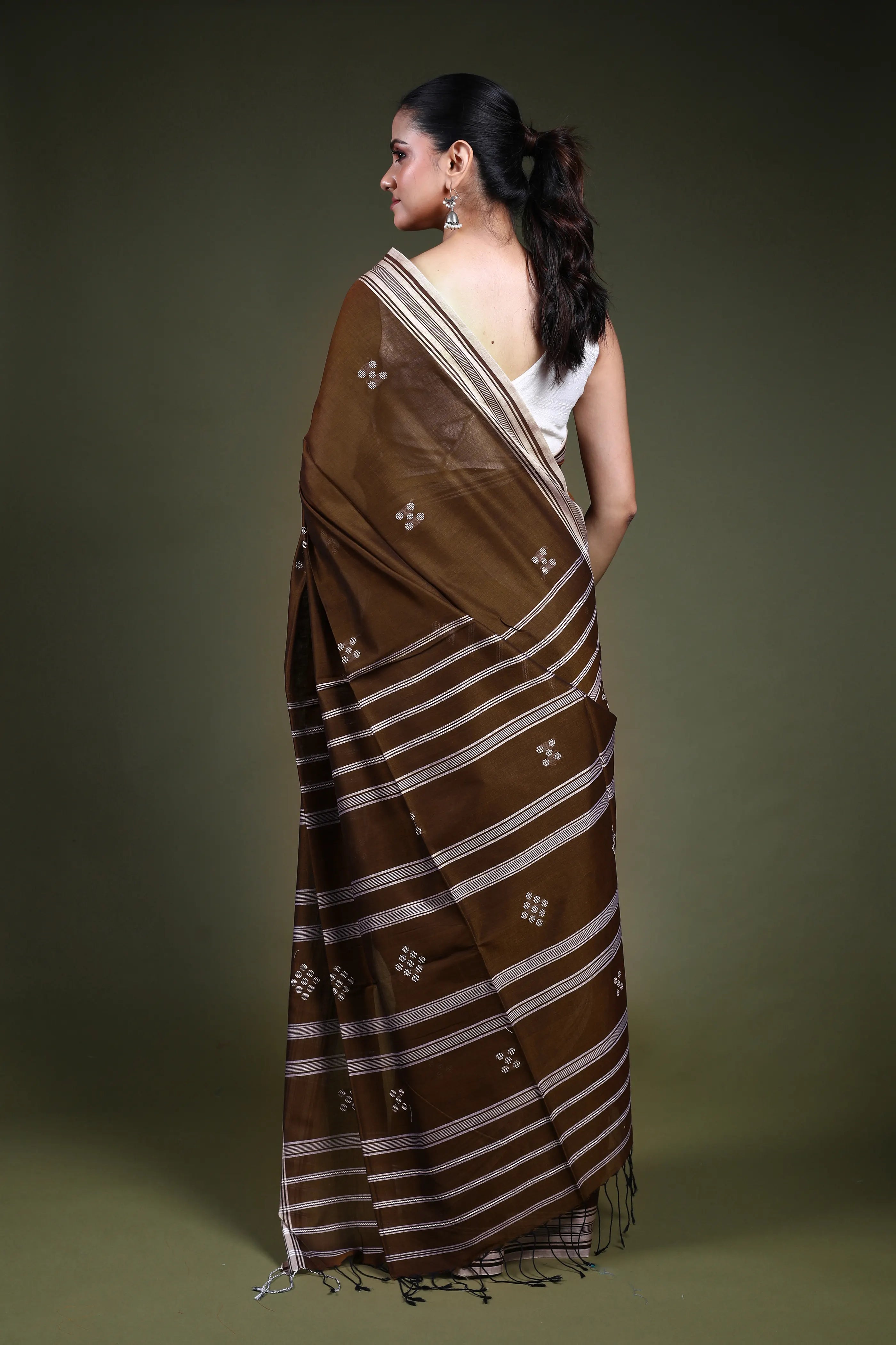 Chocolate Cotton Saree with Blouse Piece